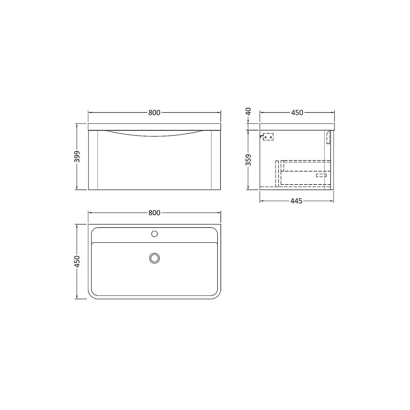 Lunar Wall Mounted 1 Drawer Vanity Unit with Polymarble Basin