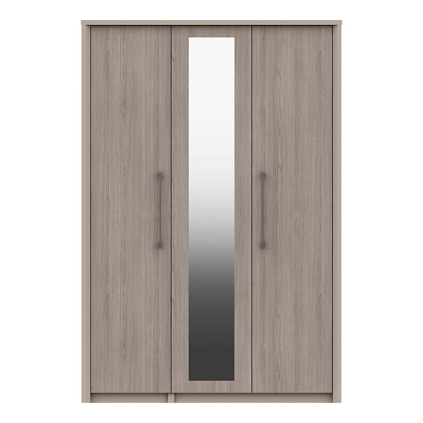 Dolan Grey Oak Effect 3 Door Mirrored Wardrobe
