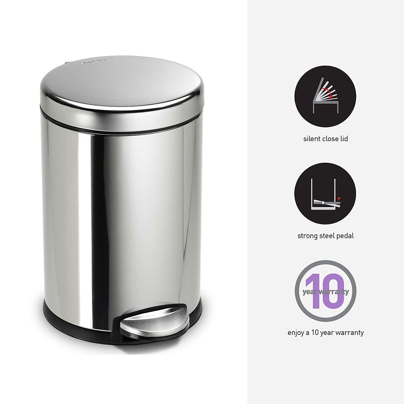 simplehuman 4.5 Litre Silver Round Pedal Bin