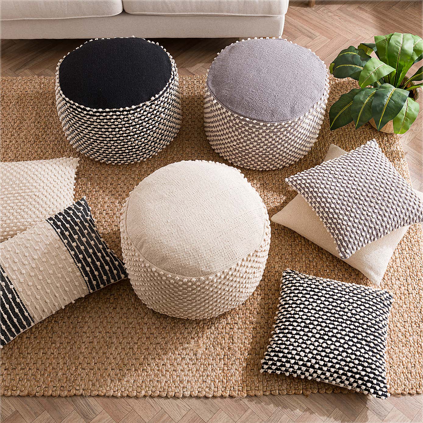 Jersey Bobble Banded Rectangle Cushion