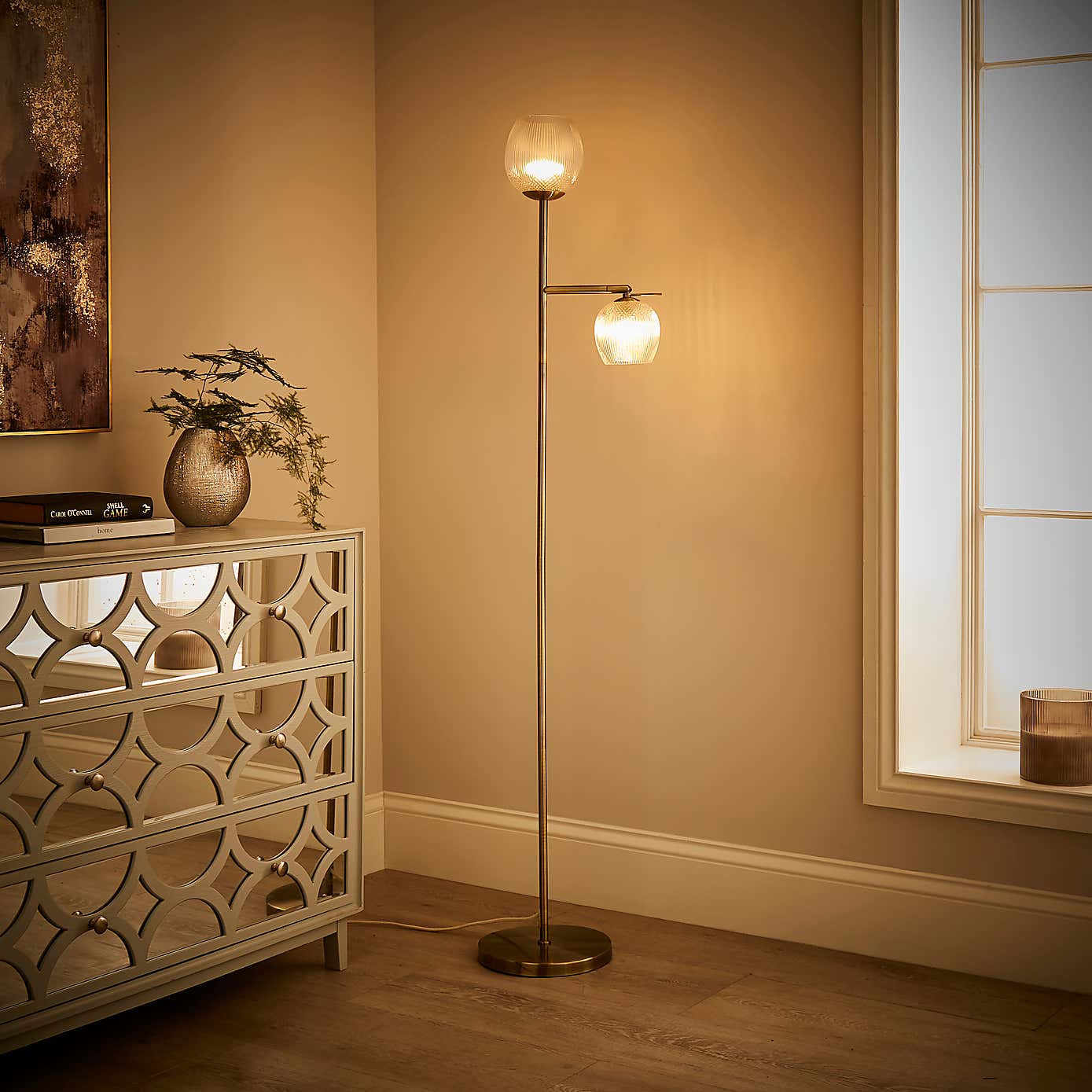 Cassia Pressed Glass Mother and Child Adjustable Floor Lamp