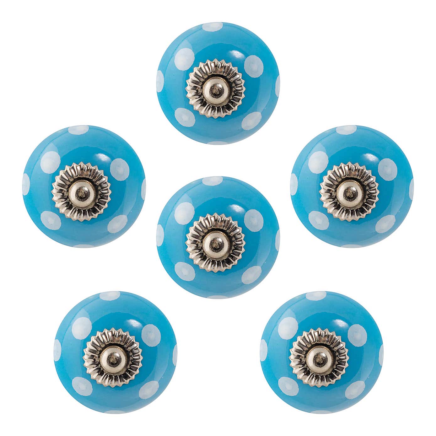 Pack of 6 Nicola Spring Spotted Round Drawer Knobs