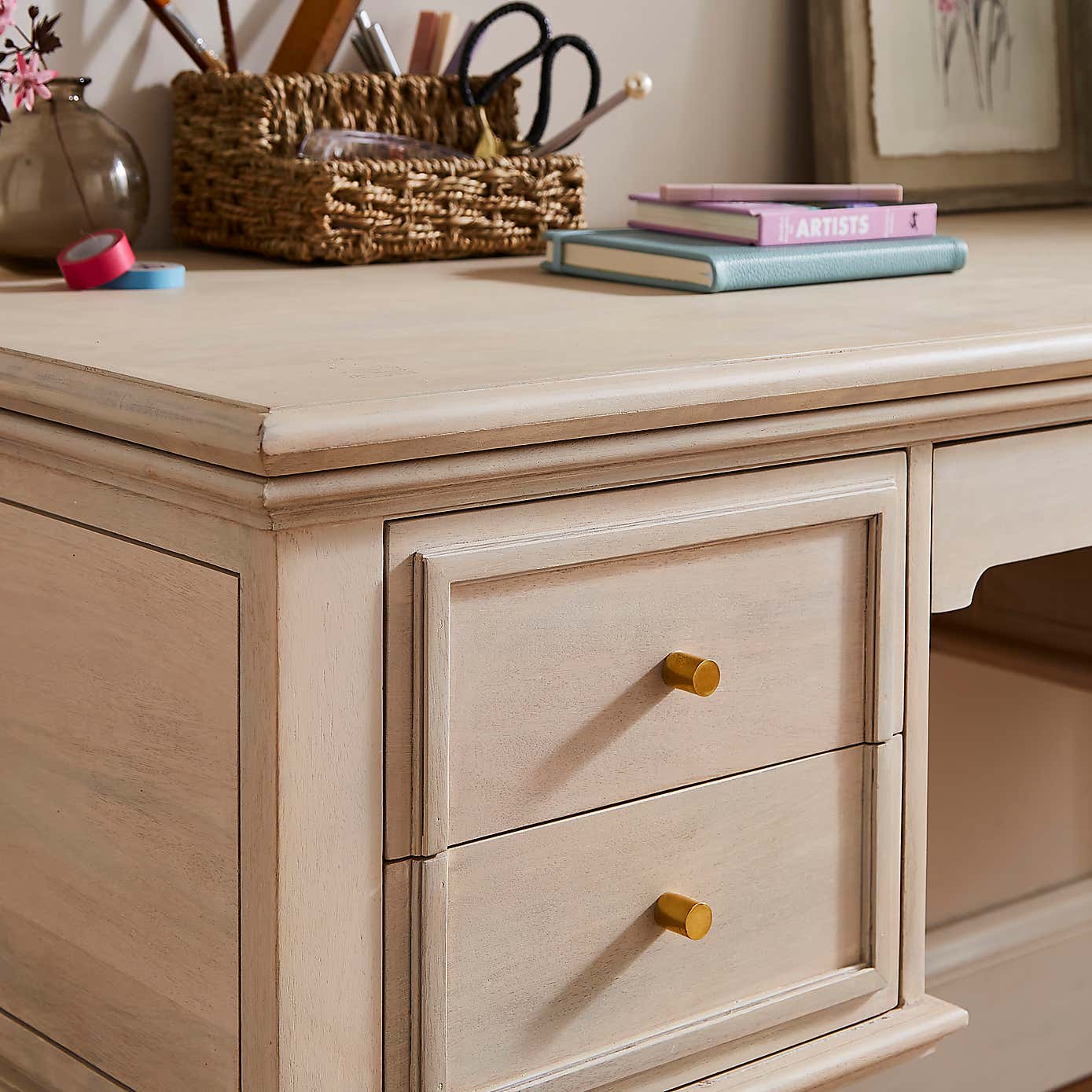 Anais Whitewash Storage Desk