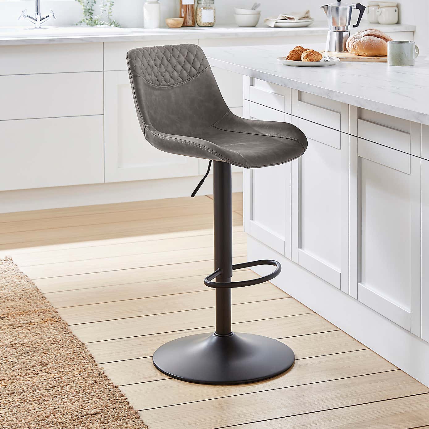Walden Height Adjustable Bar Stool, Faux Leather