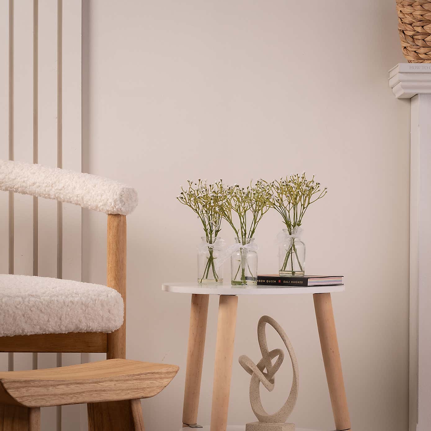 Set of 3 Artificial Gypsophila Bundles in Glass Bottle Vases