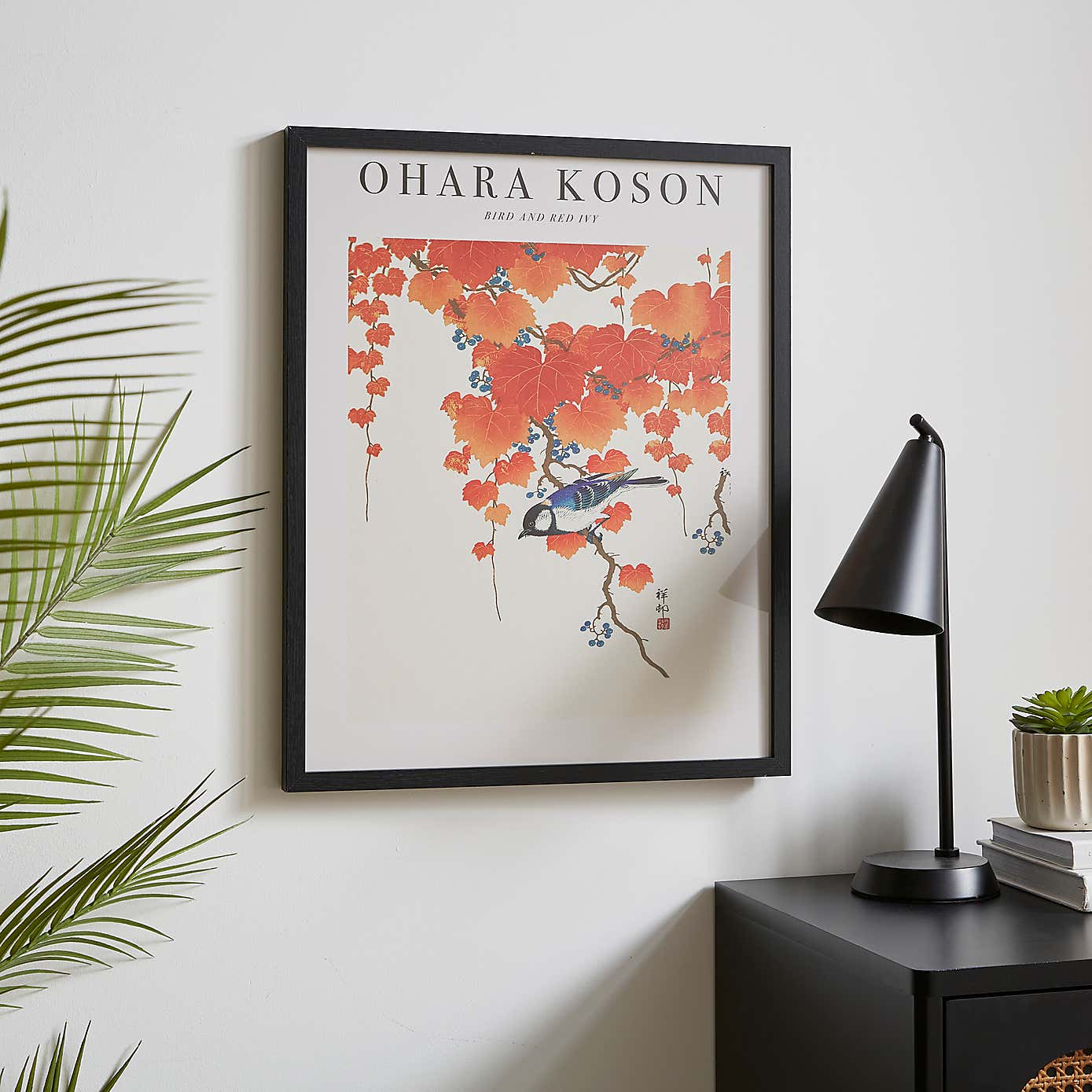 Bird and Red Ivy by Ohara Koson Framed Print