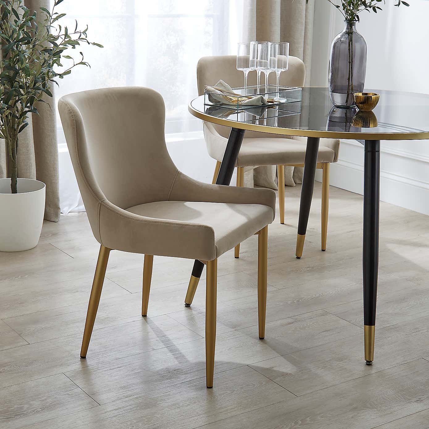 Montreal Set of 2 Dining Chairs, Mink Velvet