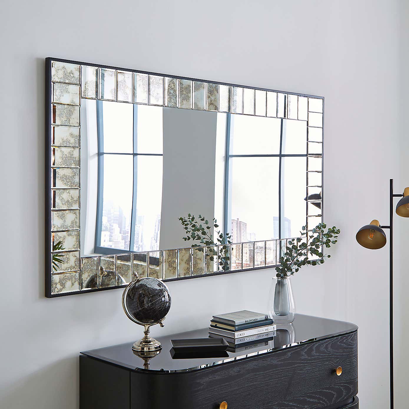 Antique Printed Edge Wall Mirror, 150x80cm