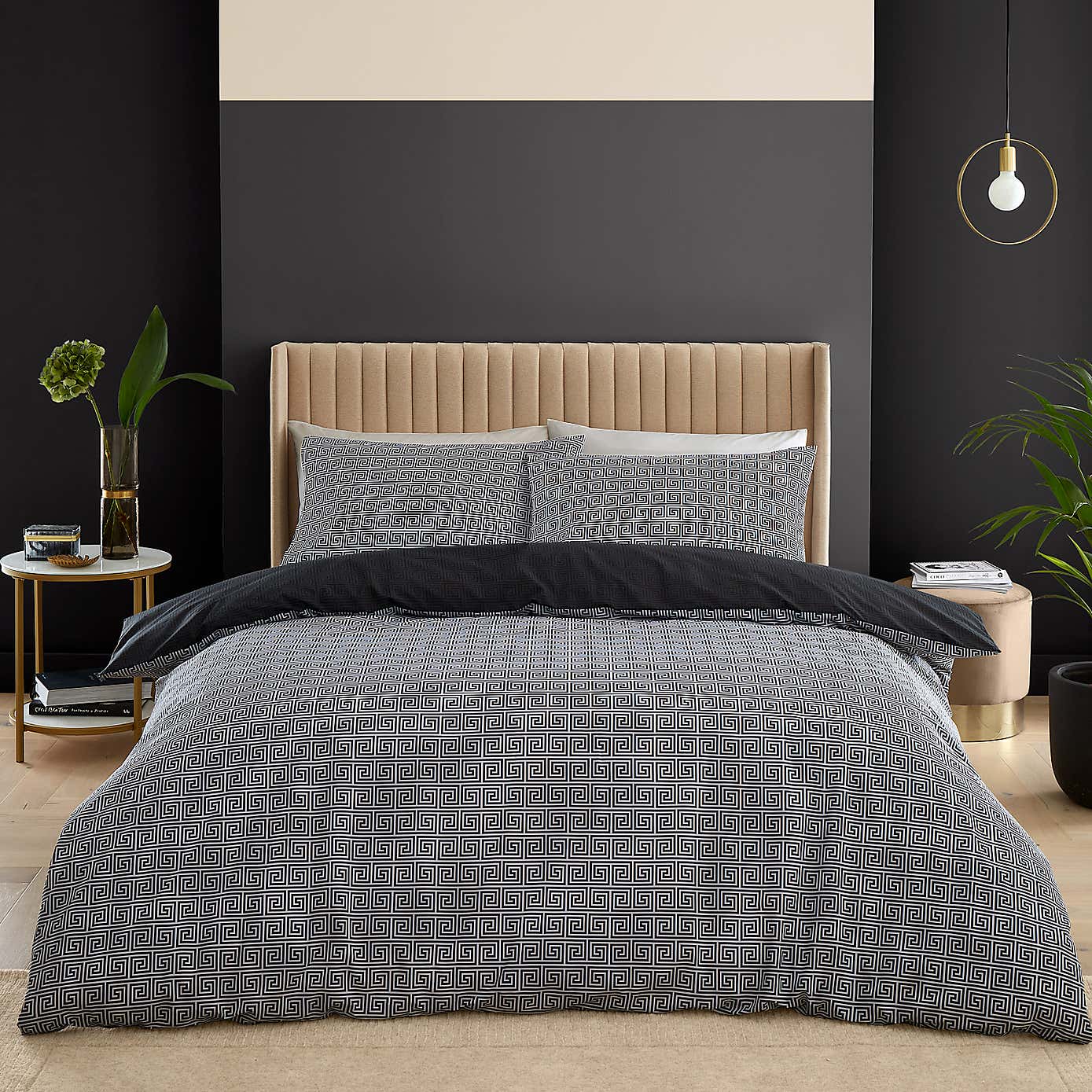 Catherine Lansfield Artemis Greek Key Black Duvet Cover and Pillowcase Set