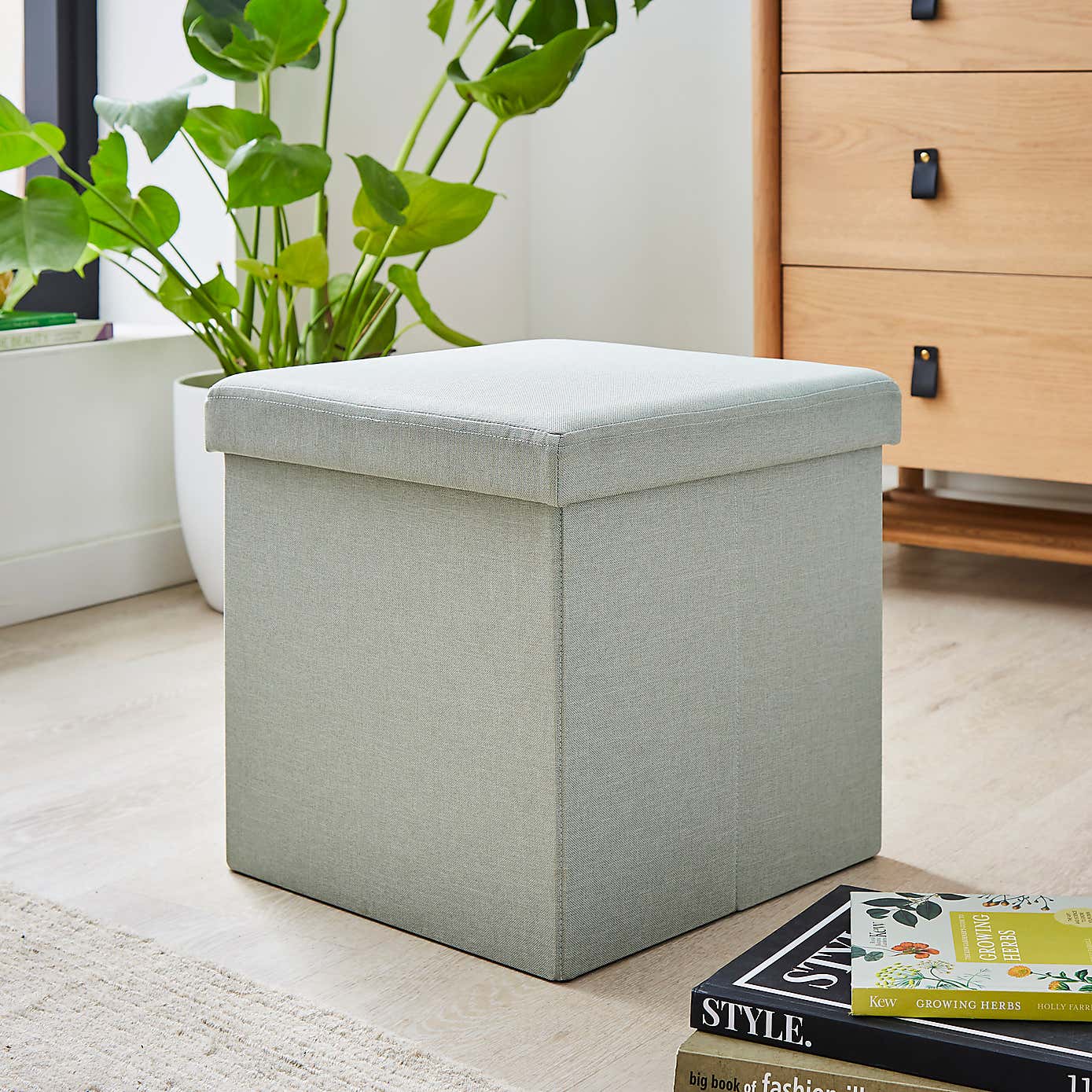 Faux Linen Cube Ottoman