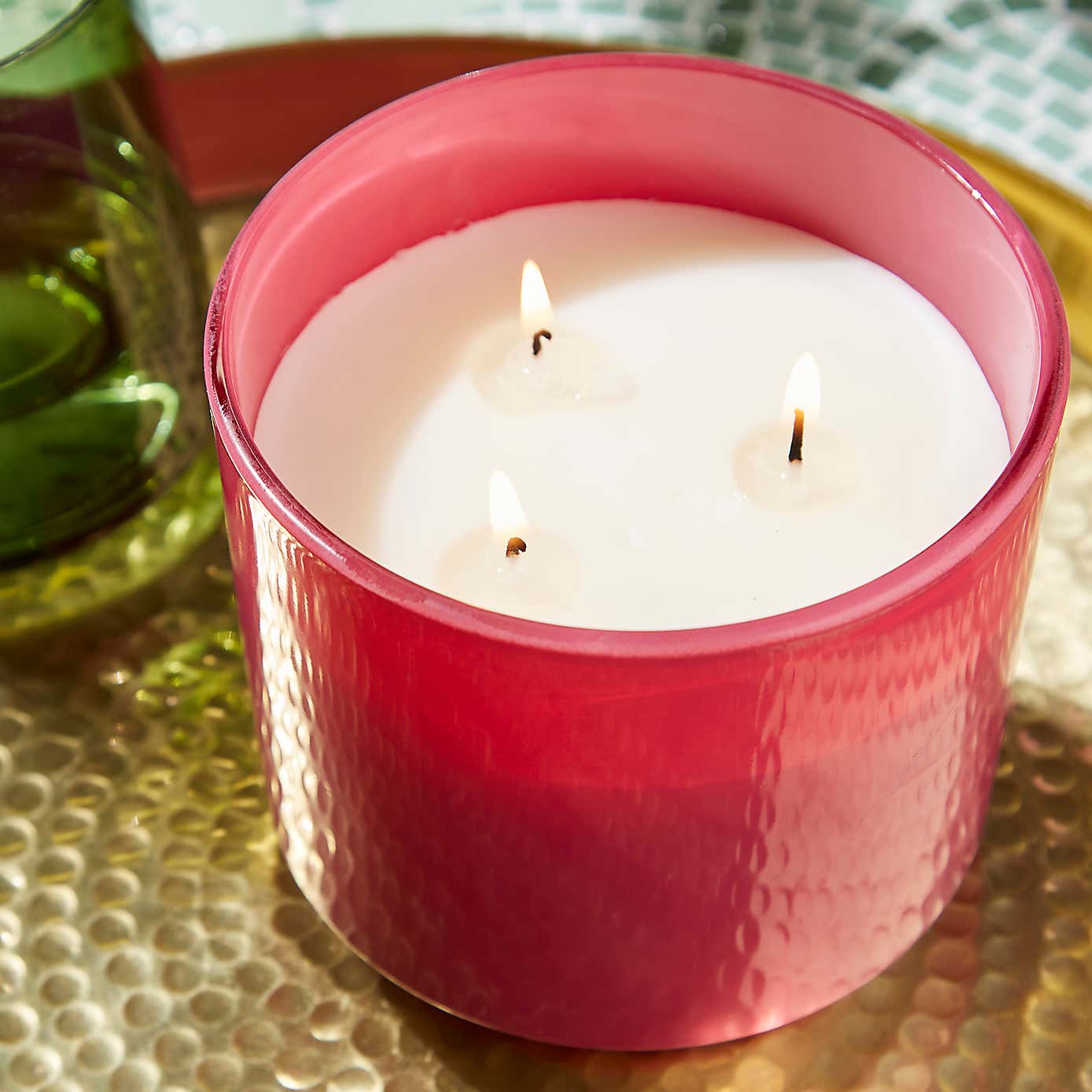 Pink Glass Citronella Multi Wick Outdoor Candle