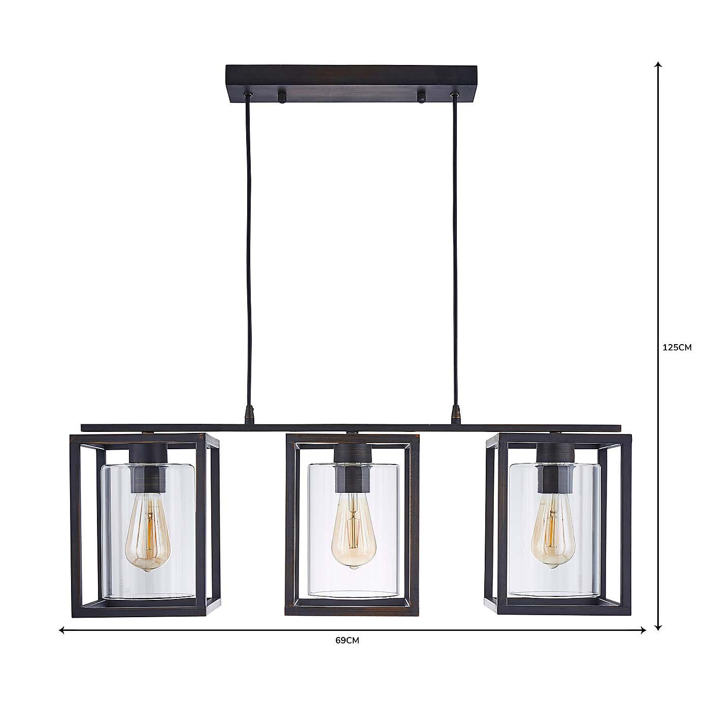 London Industrial 3 Light Diner Ceiling Fitting