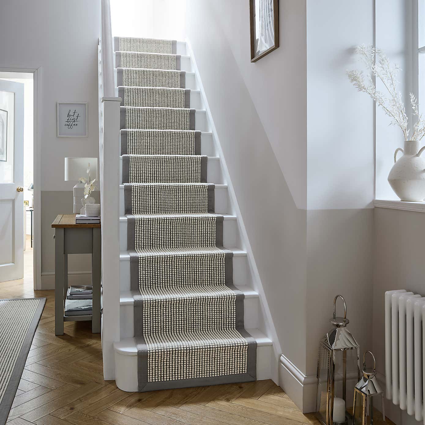Textured Dot Border Bobble Stair Runner