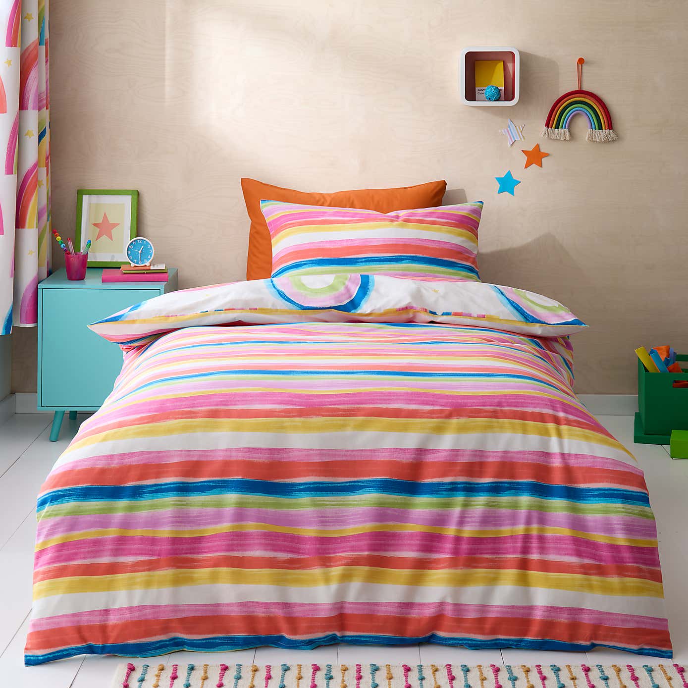 Watercolour Rainbow 100% Cotton Reversible Duvet Cover and Pillowcase Set