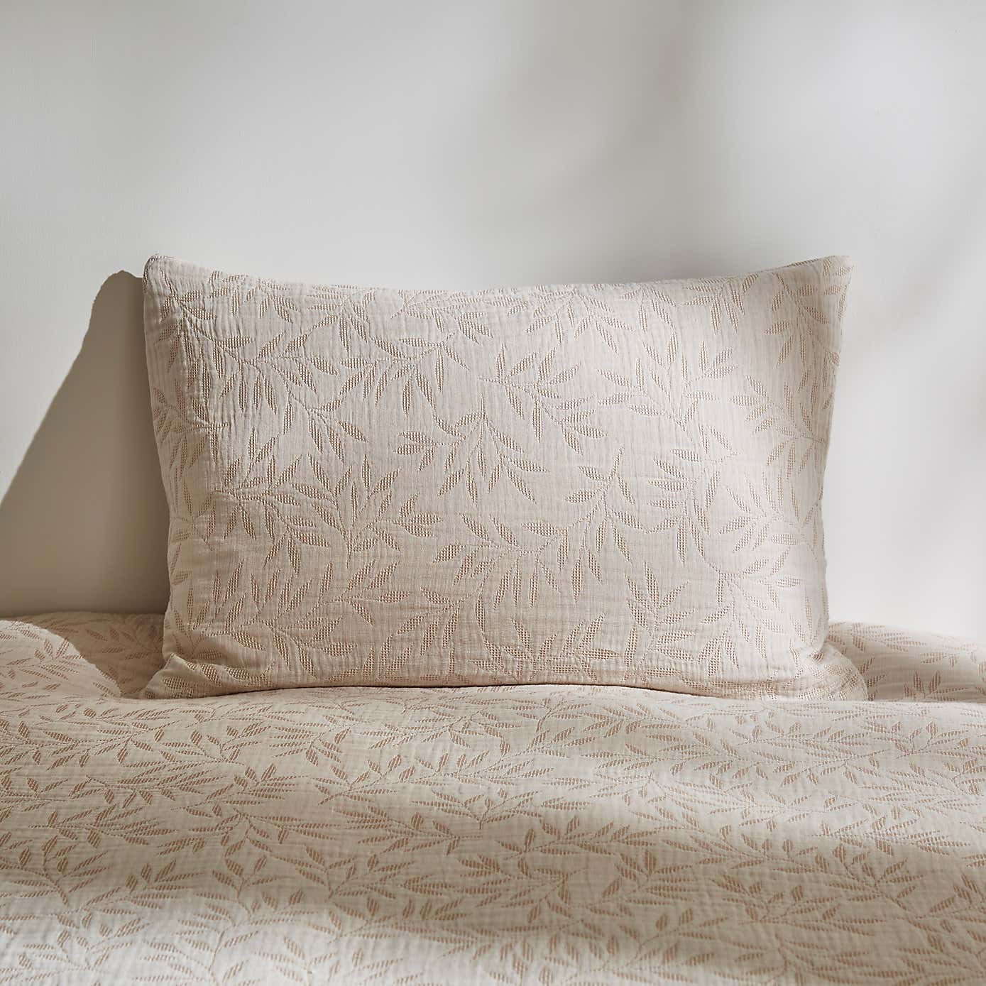 Kingham Leaves Cream Duvet Cover and Pillowcase Set