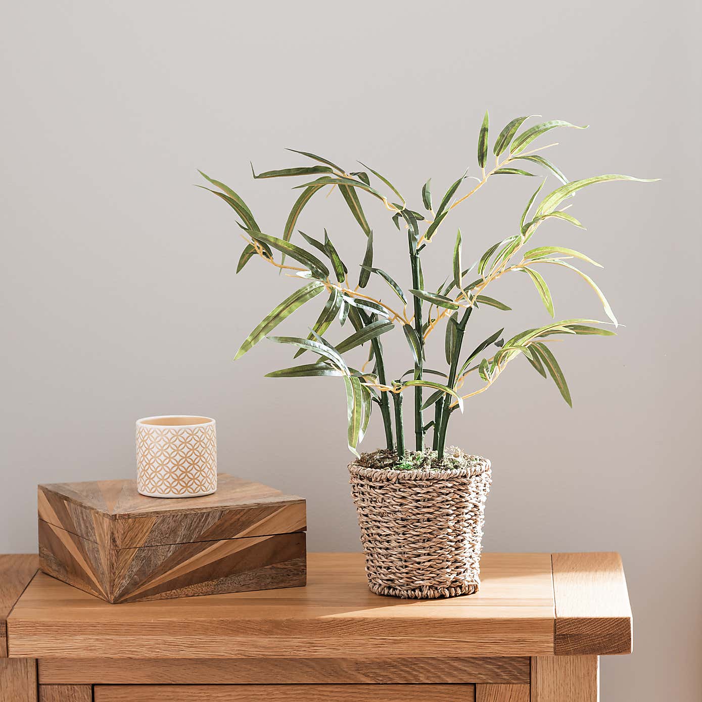 Artificial Small Bamboo in Woven Plant Pot