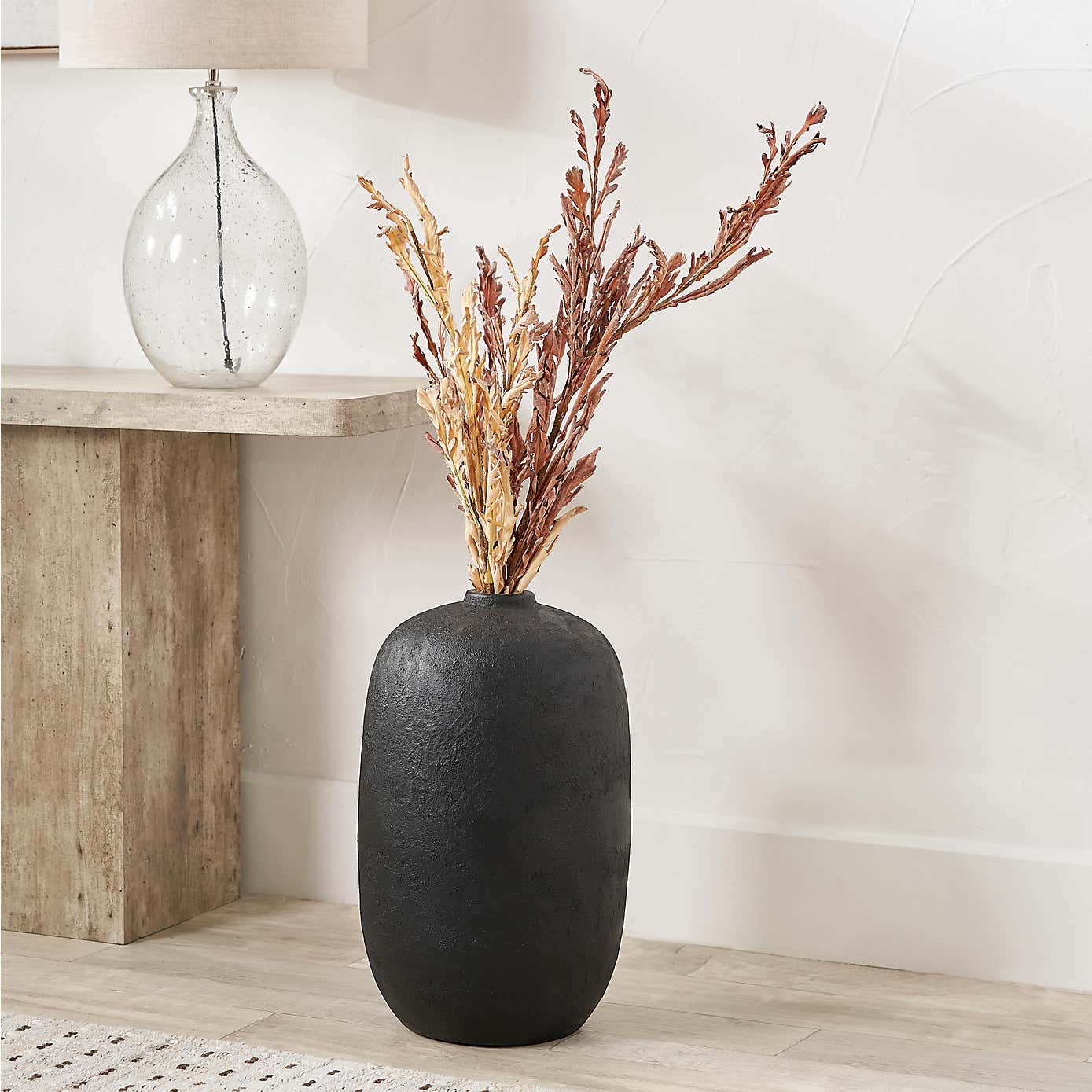 Tall Black Fibrestone Decorative Vase