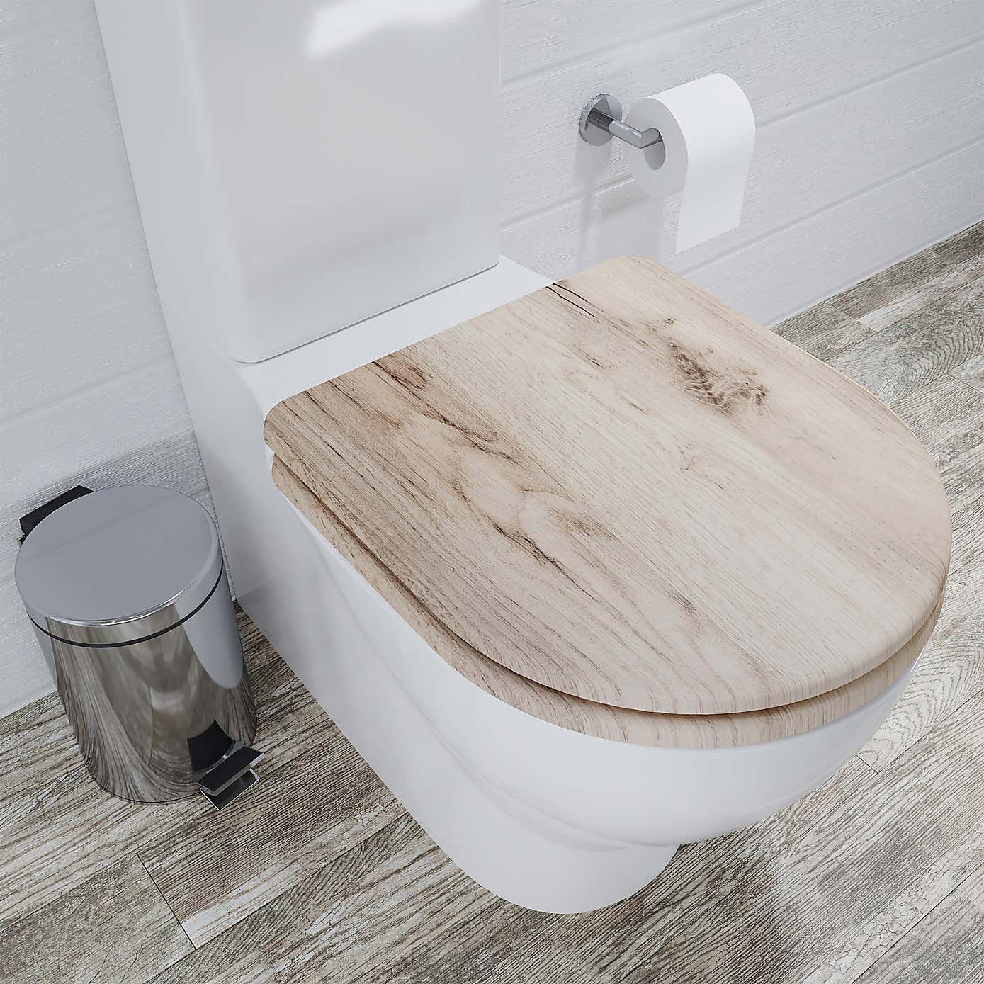 Croydex Verese Grey Oak Effect Flexi Fix D Shape Toilet Seat