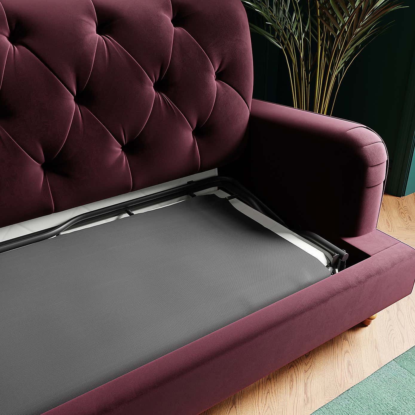 Beatrice Velvet Buttoned 3 Seater Double Sofa Bed