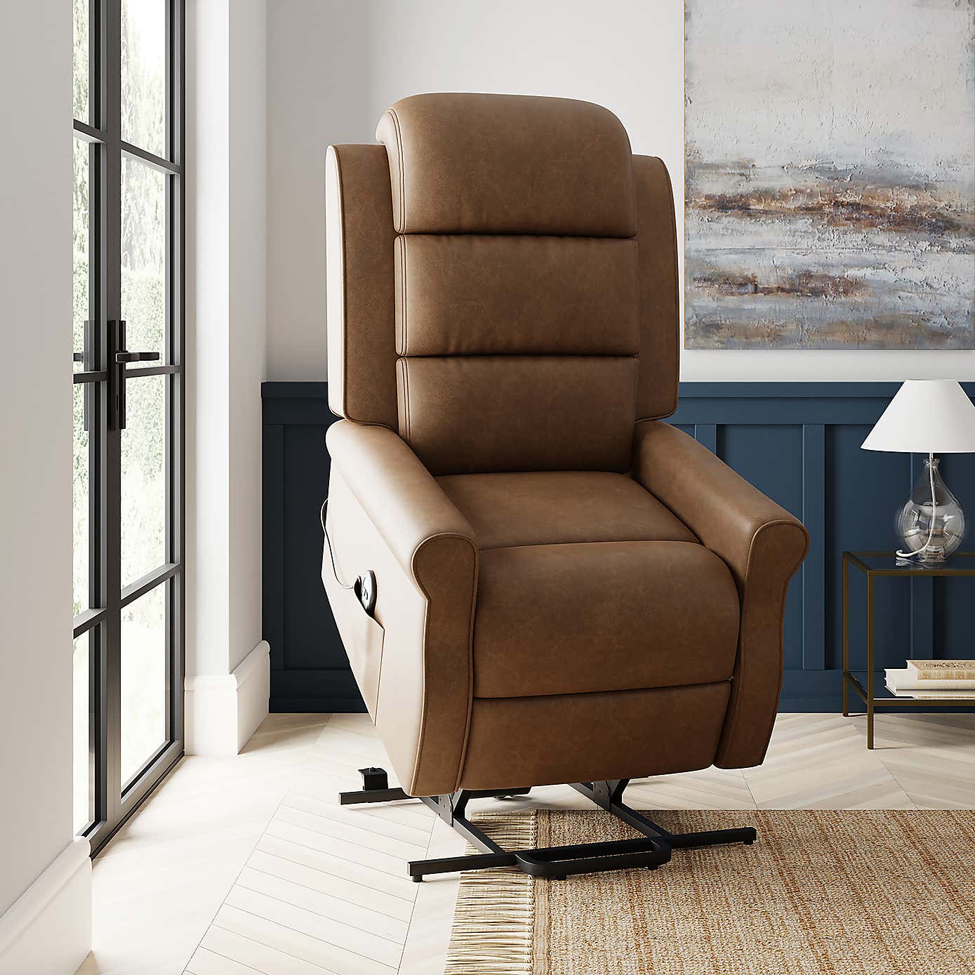 Edith Distressed Faux Leather Rise and Recline Chair