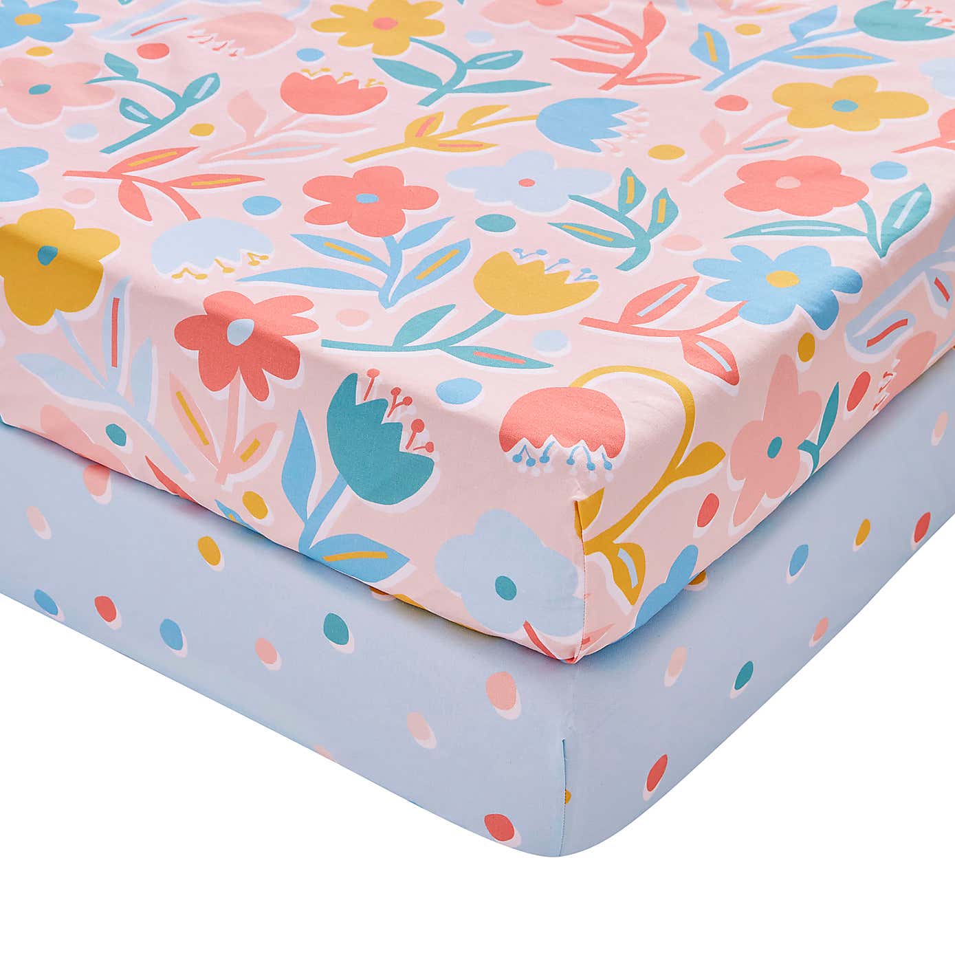 Set of 2 Bold Floral 144 Thread Count Cotton Fitted Sheets