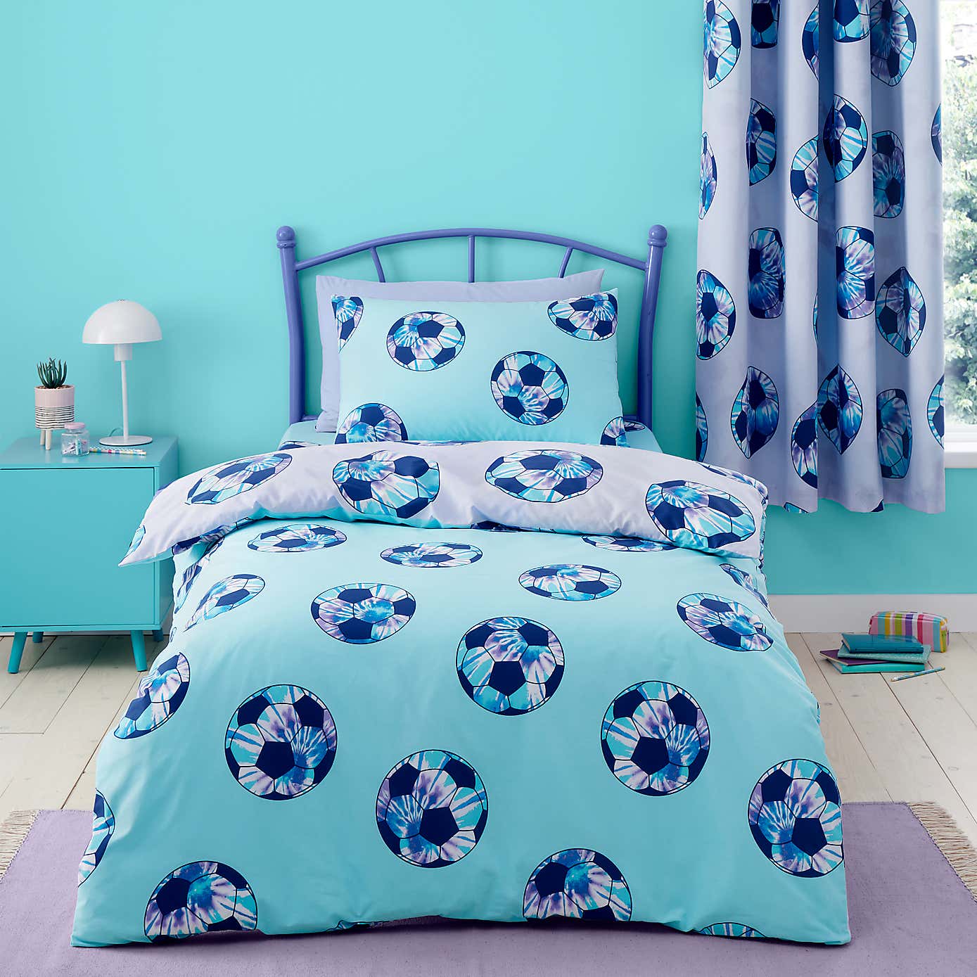 Catherine Lansfield Tie Dye Football Purple Reversible Duvet Cover and Pillowcase Set