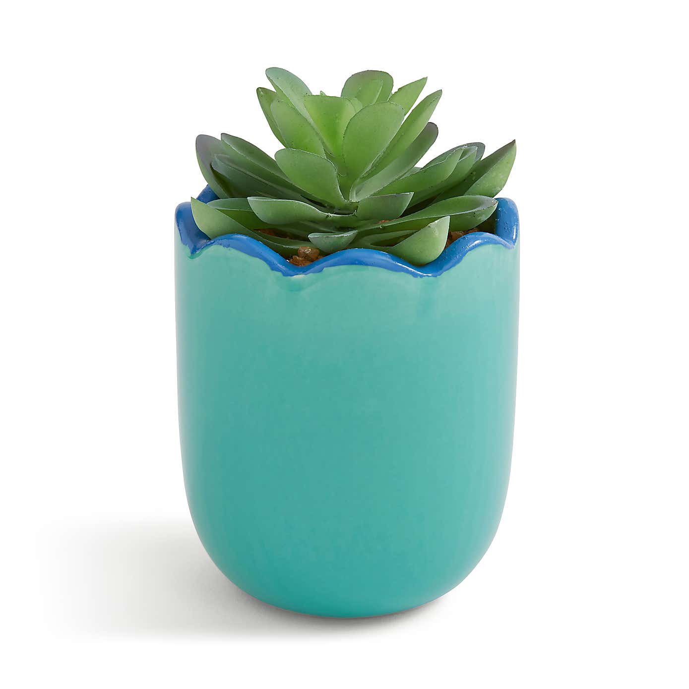 Artificial Succculent in Scalloped Ceramic Plant Pot