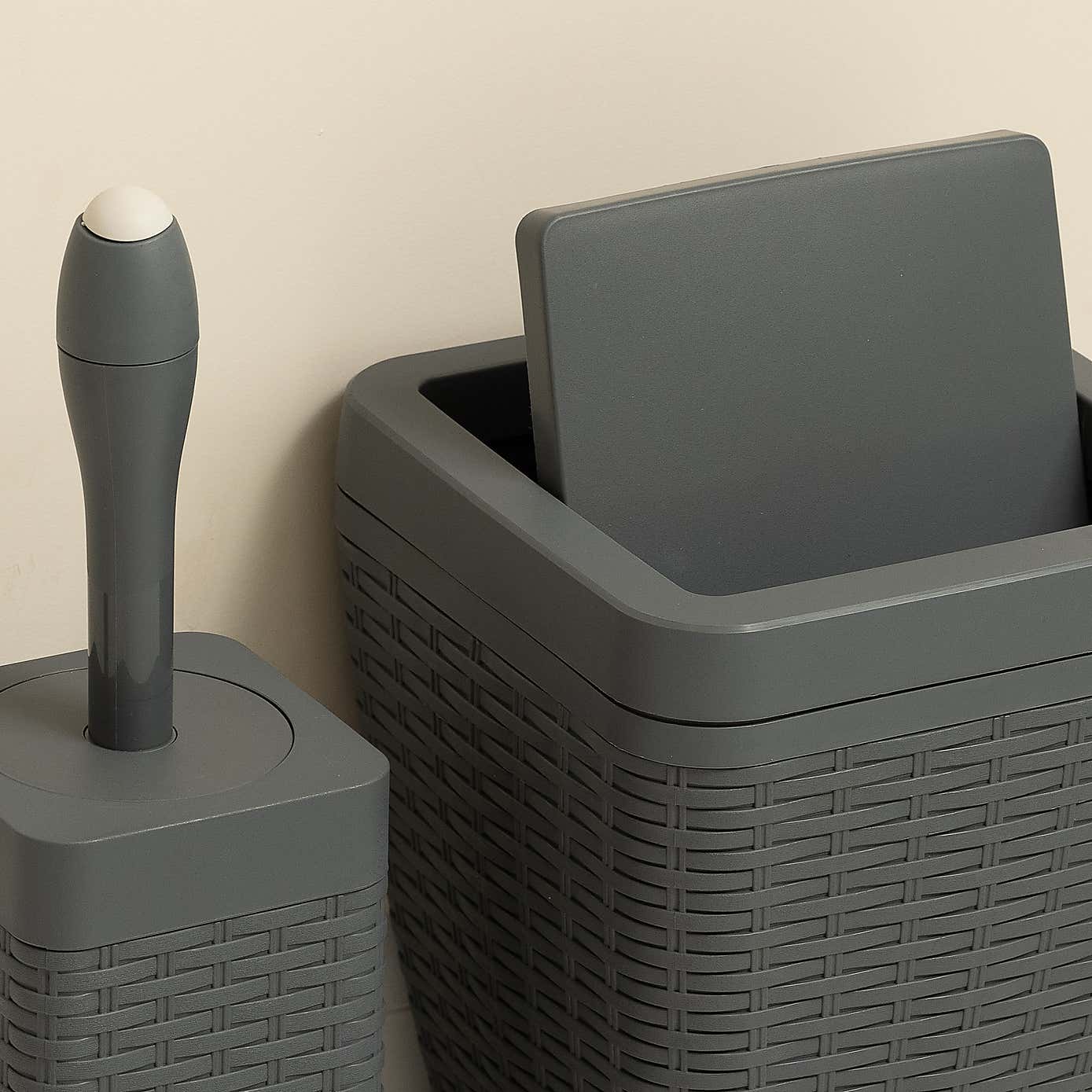 Addis Rattan Charcoal Toilet Brush & Bin Set