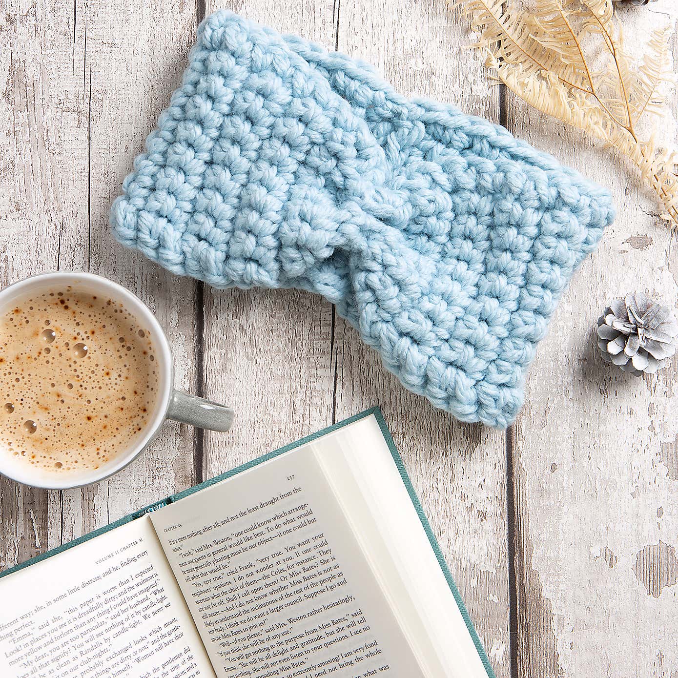 Wool Couture Beginners Blue Scarf Headband Crochet Kit