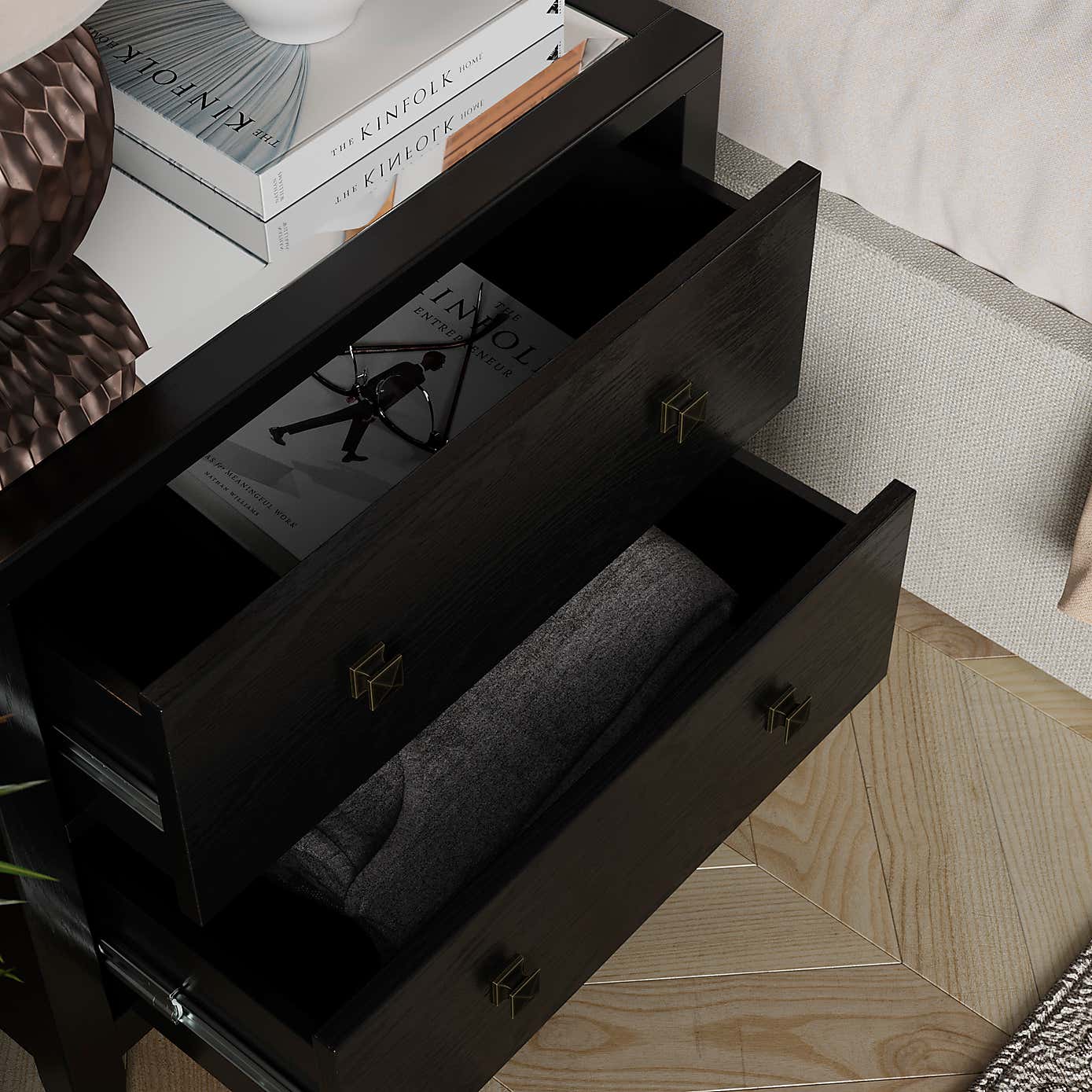 Malone Wide 2 Drawer Bedside Table, Natural