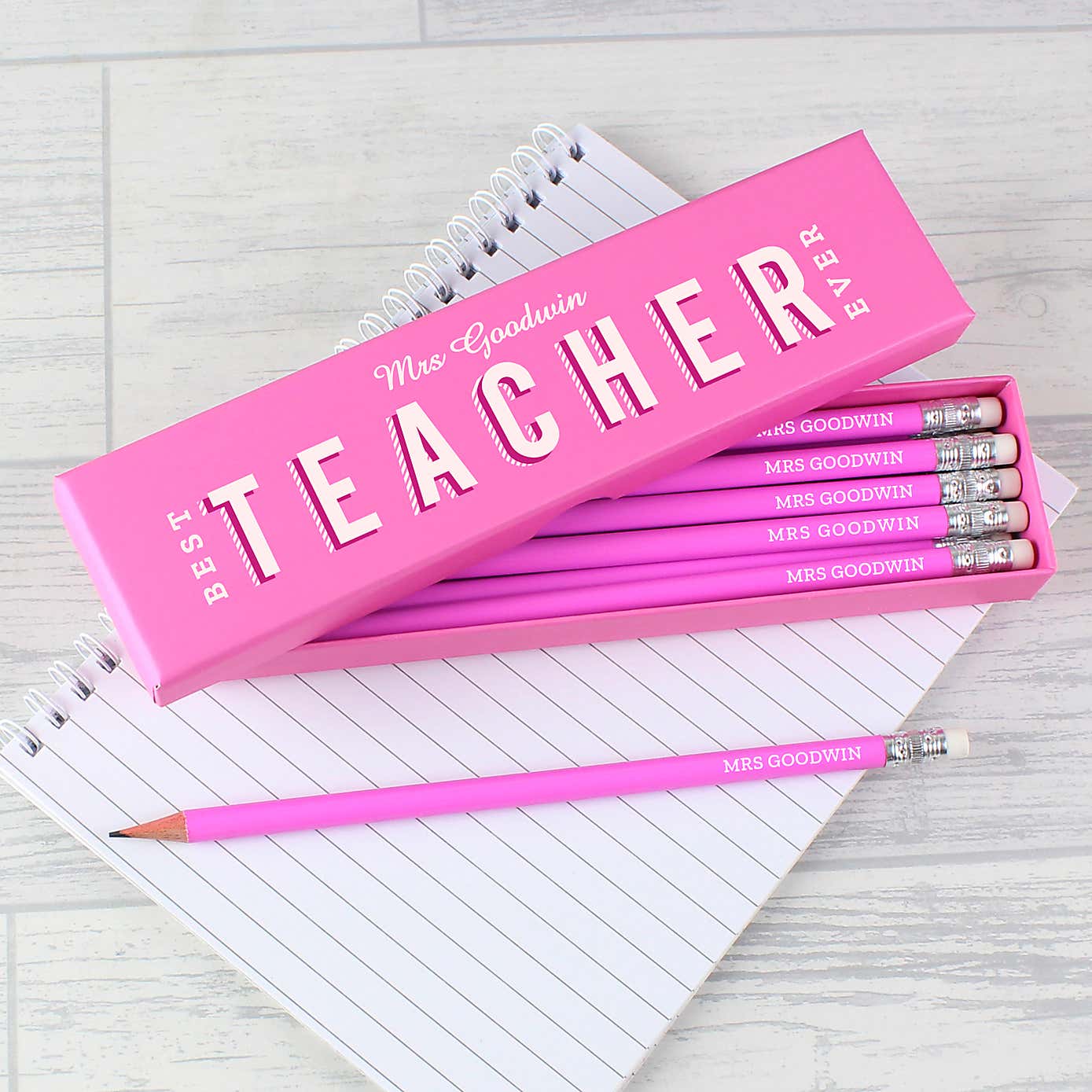 Personalised Best Teacher Ever Box and 12 HB Pencils
