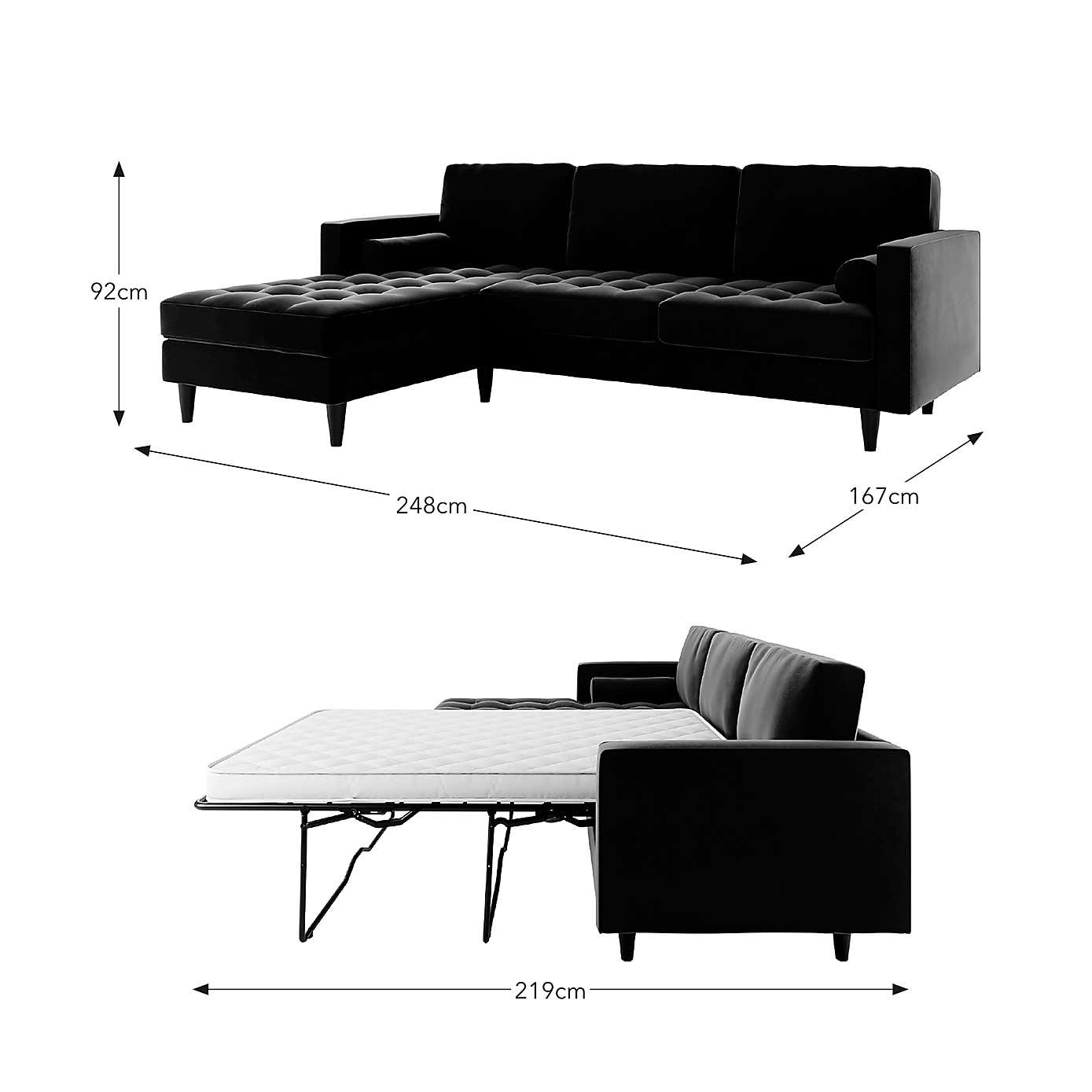 Zoe 4 Seater Corner Double Sofa Bed, Velvet