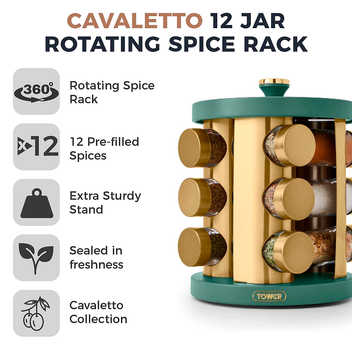 Tower Cavaletto 12 Jar Spice Rack Set