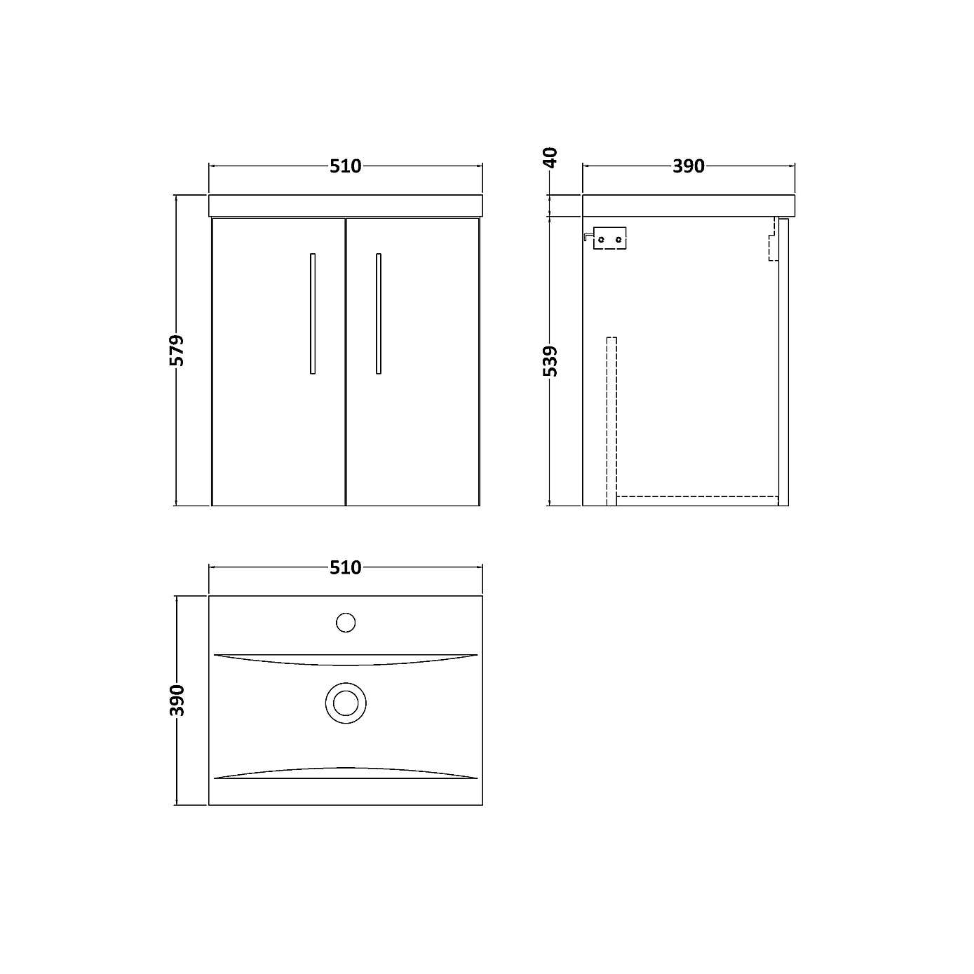 Arno Wall Mounted 2 Door Vanity Unit with Basin