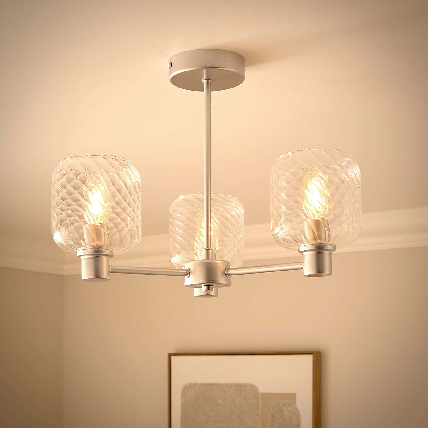 Erika Ribbed 3 Light Semi Flush Ceiling Light