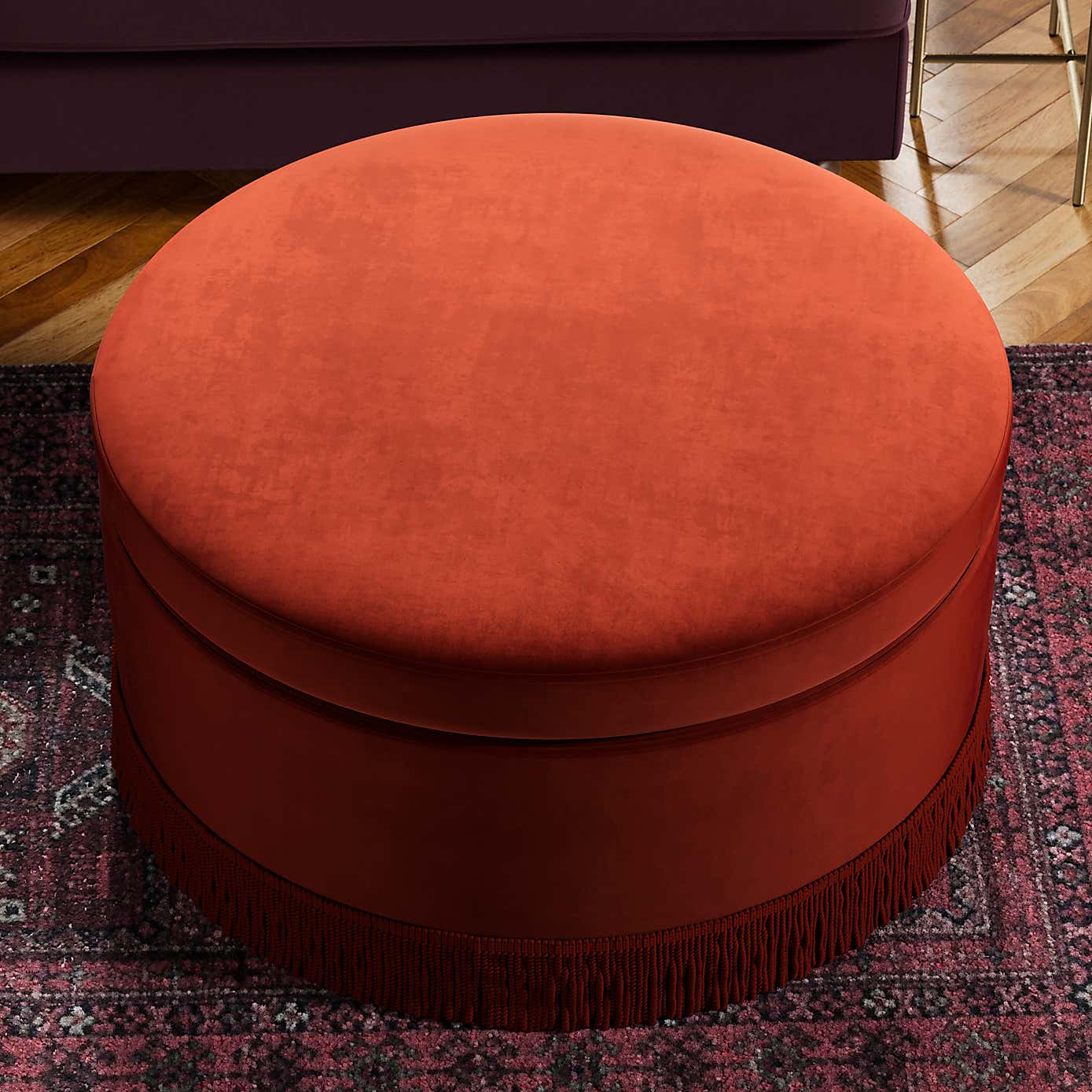 Round Tassel Velvet Storage Pouffe