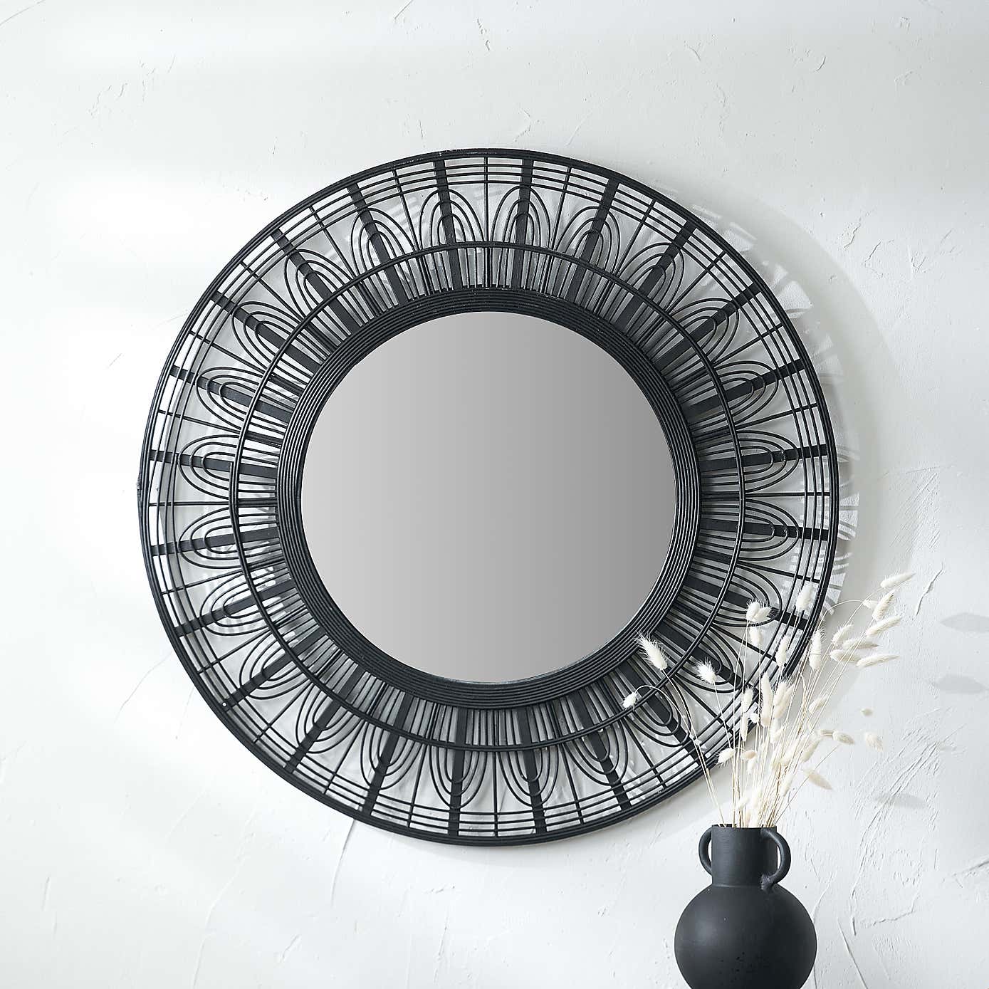 Bamboo Frame Round Wall Mirror