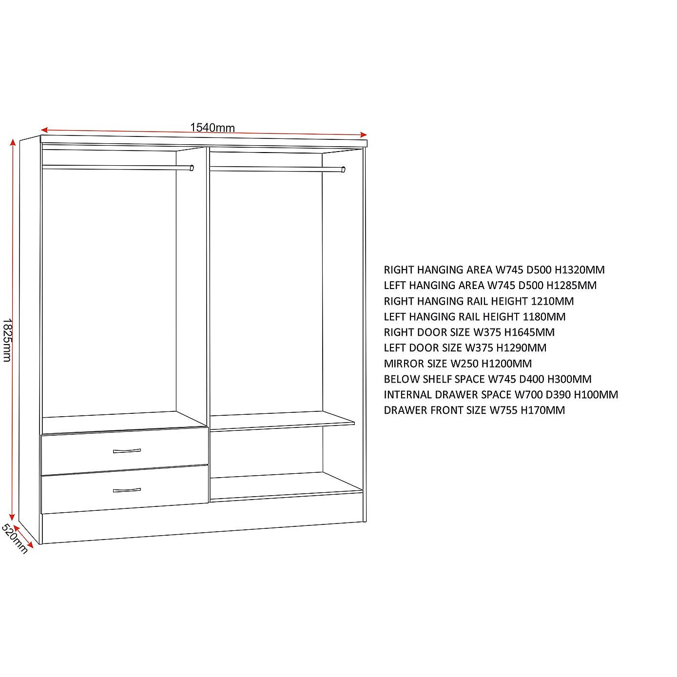Nevada White 4 Door Wardrobe