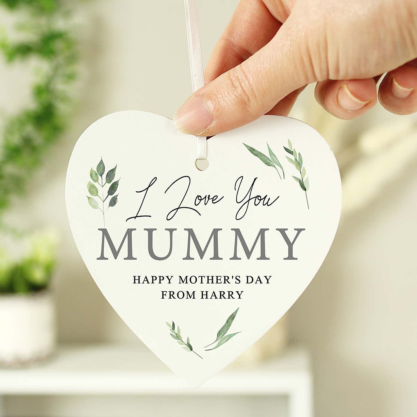 Personalised Botanical Wooden Heart Decoration