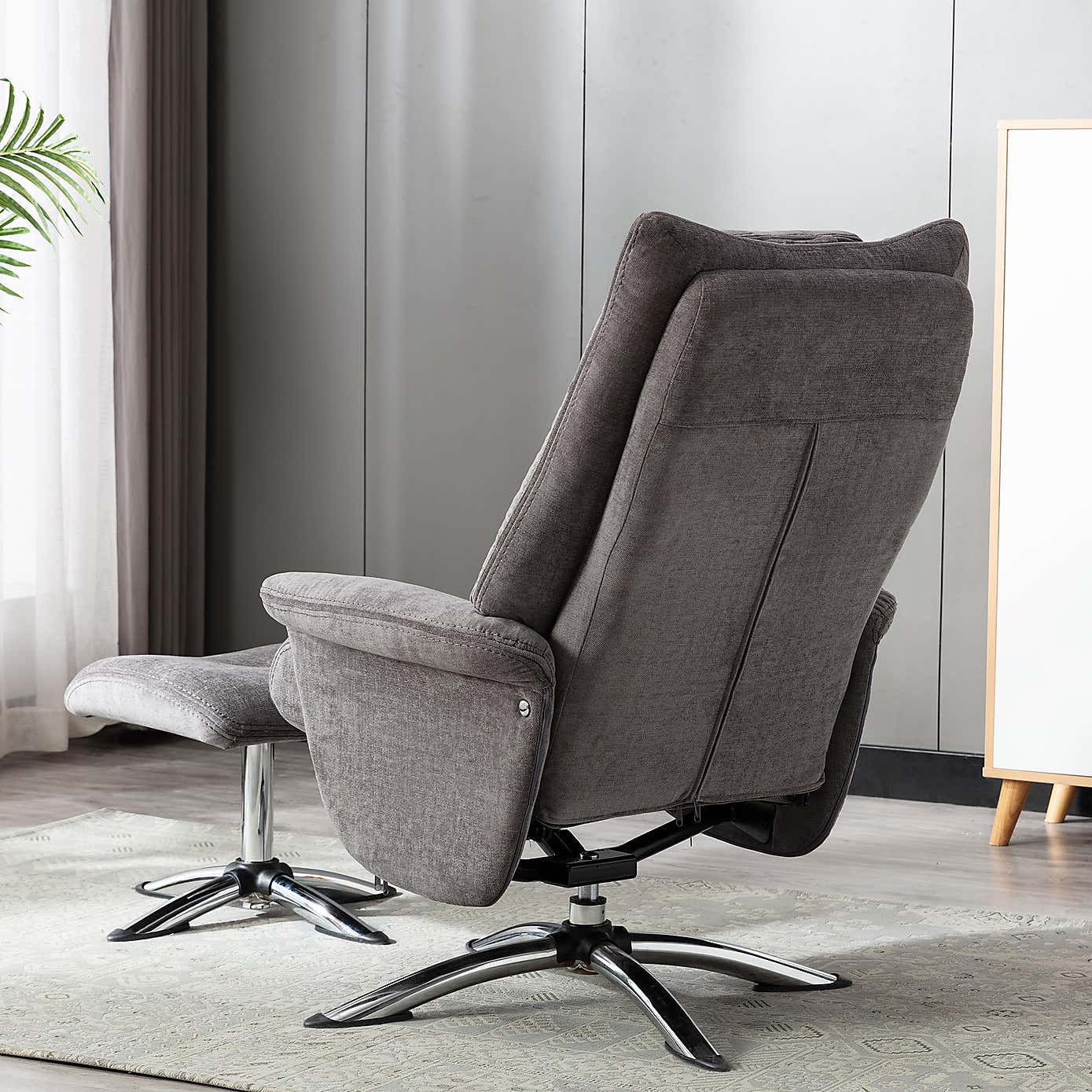 Orson Chenille Reclining Swivel Chair with Footstool