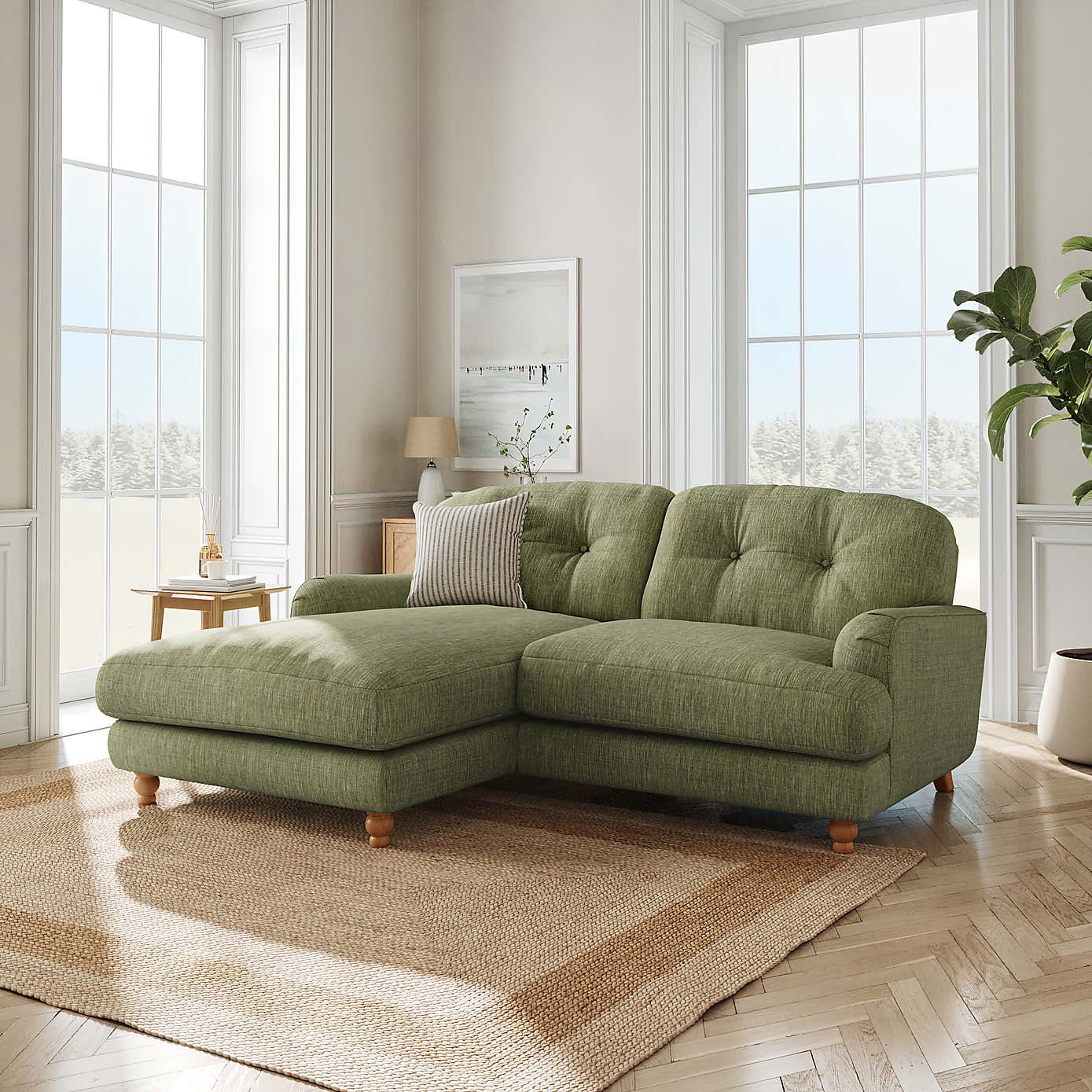 Martha Slub Faux Linen Corner Chaise Sofa
