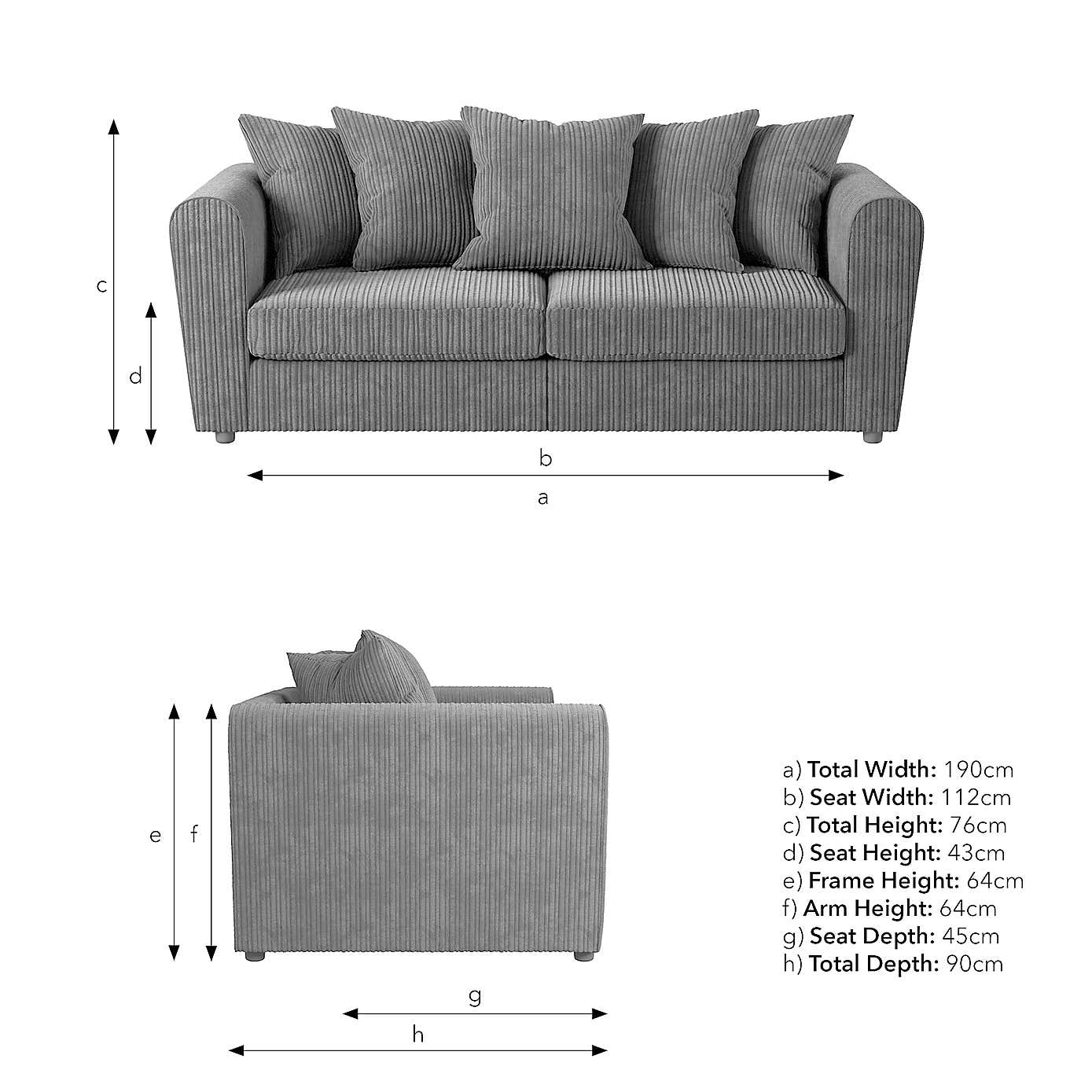 Blake Jumbo Cord 3 Seater Sofa