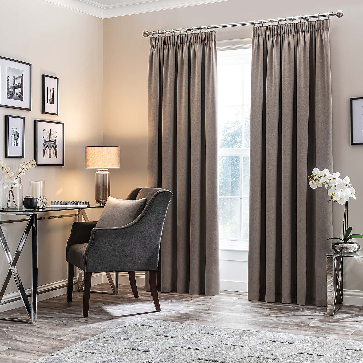 Luxe Champagne Room Darkening Pencil Pleat Curtains