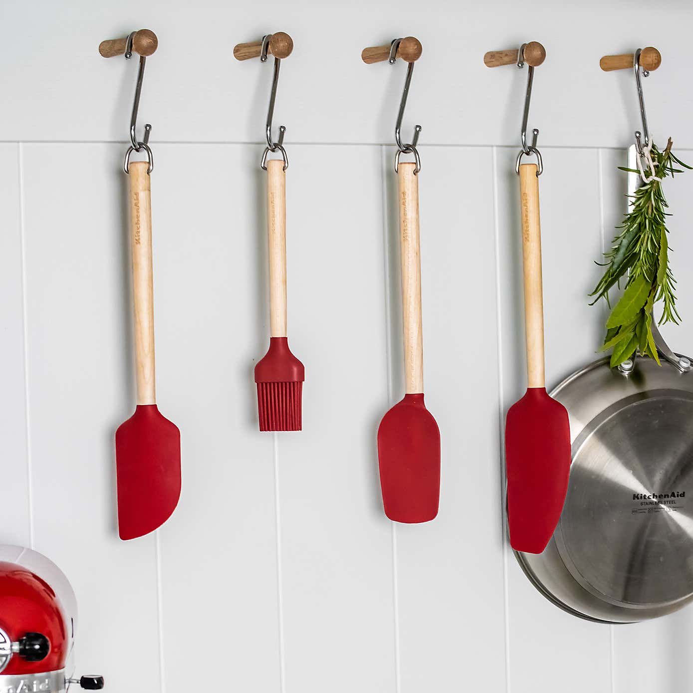 KitchenAid Birchwood & Red Silicone Scraper Spatula