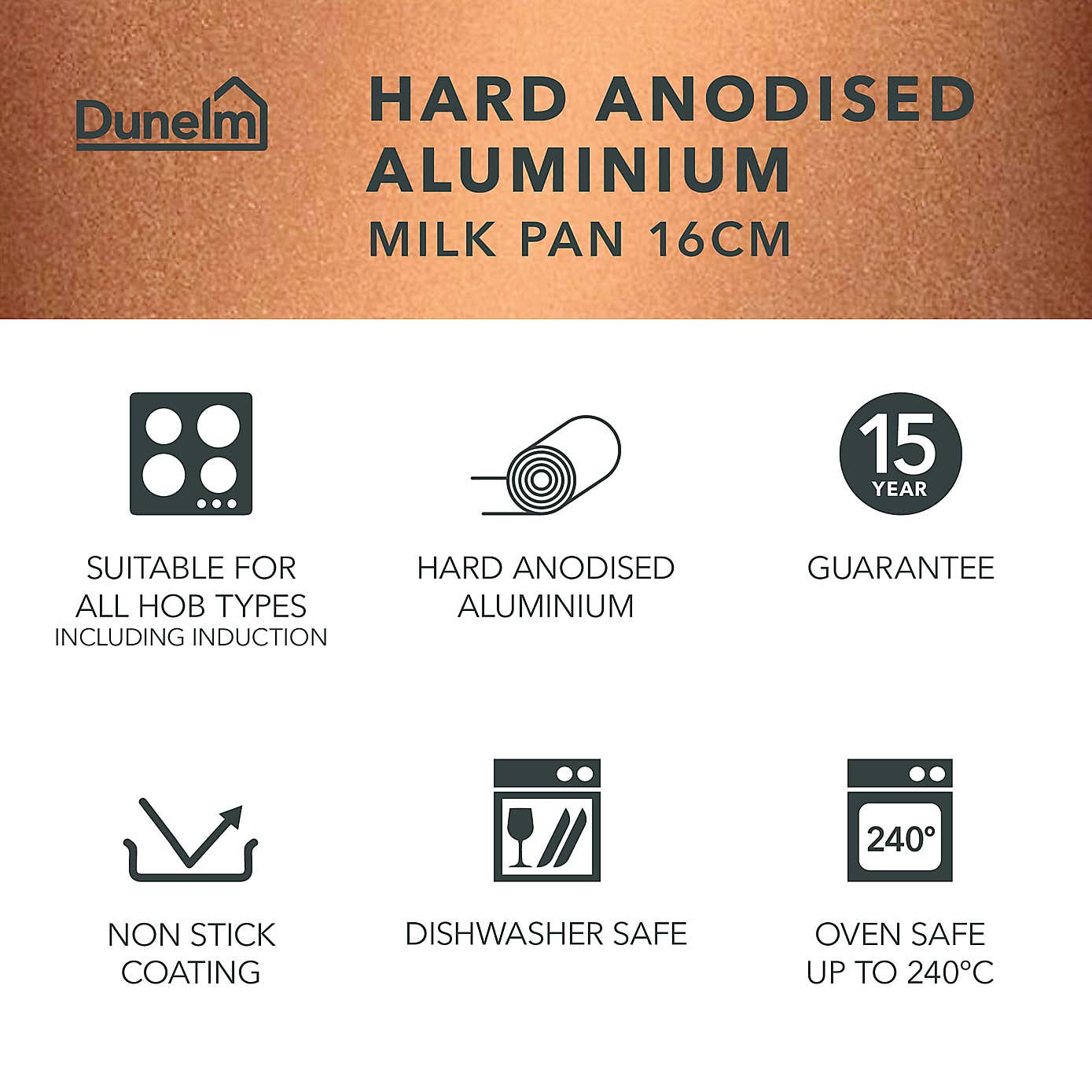 Non-Stick Hard Anodised Aluminium Milk Pan, 16cm