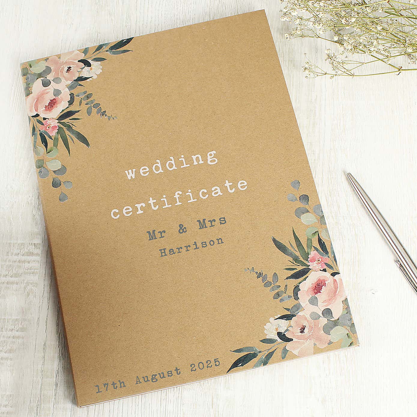 Personalised Wedding Certificate Display Book