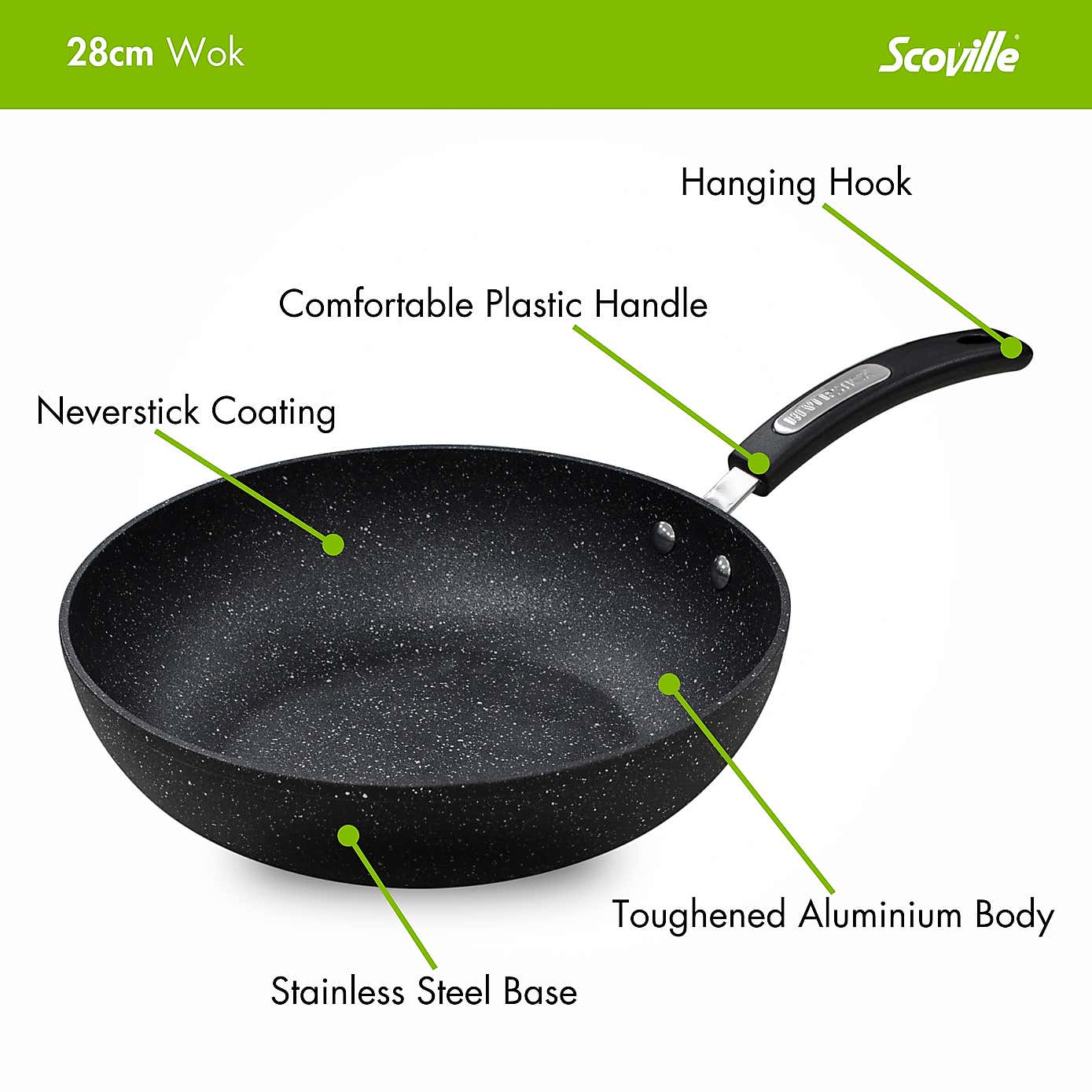 Scoville Neverstick Non-stick Aluminium Wok, 28cm