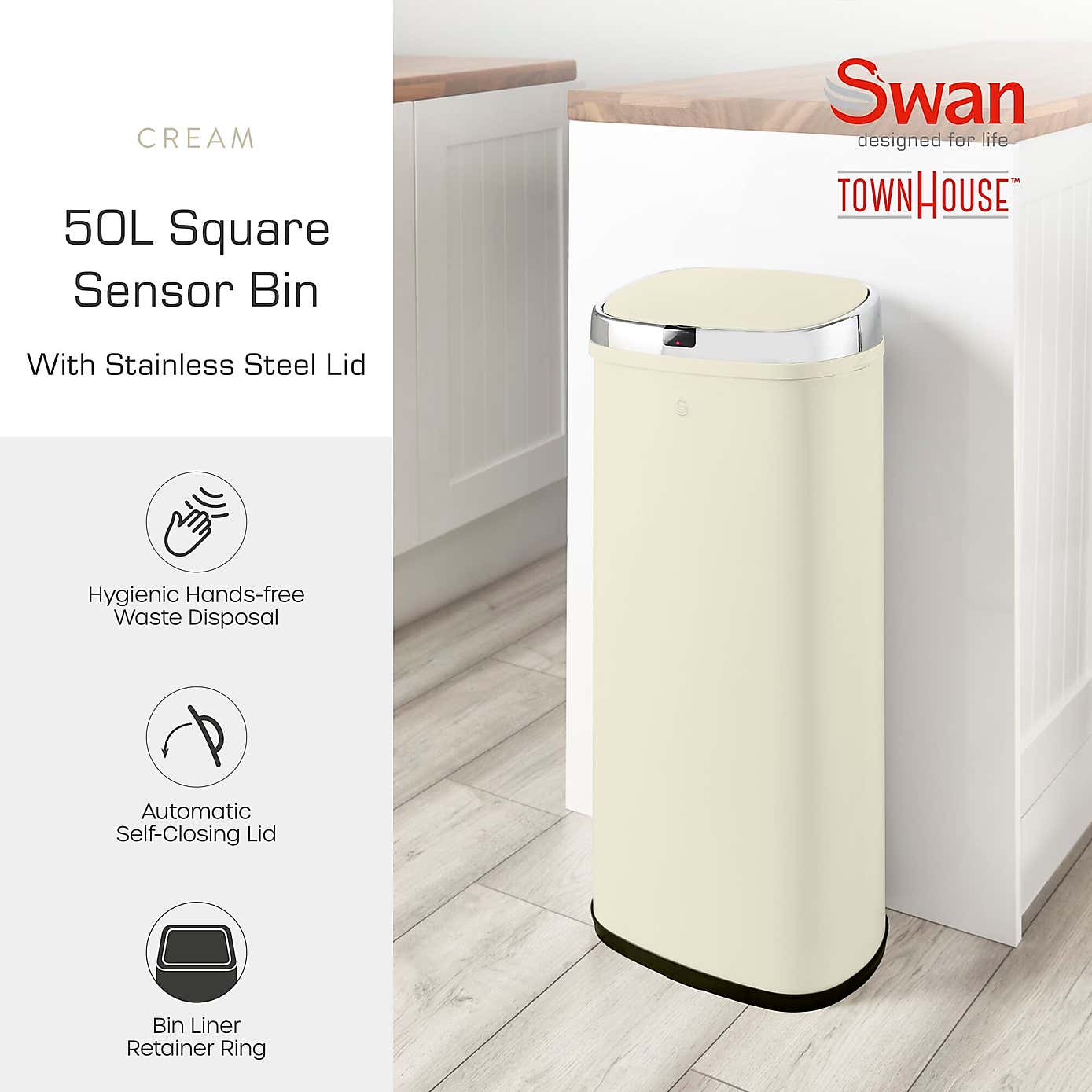 Swan 50L Square Sensor Bin