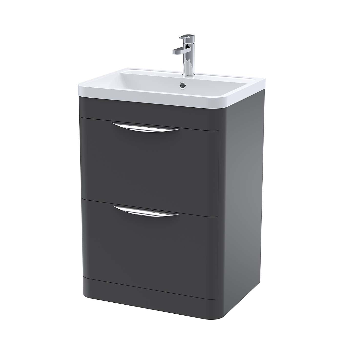 Parade Floor Standing 2 Drawer Vanity Unit with Polymarble Basin