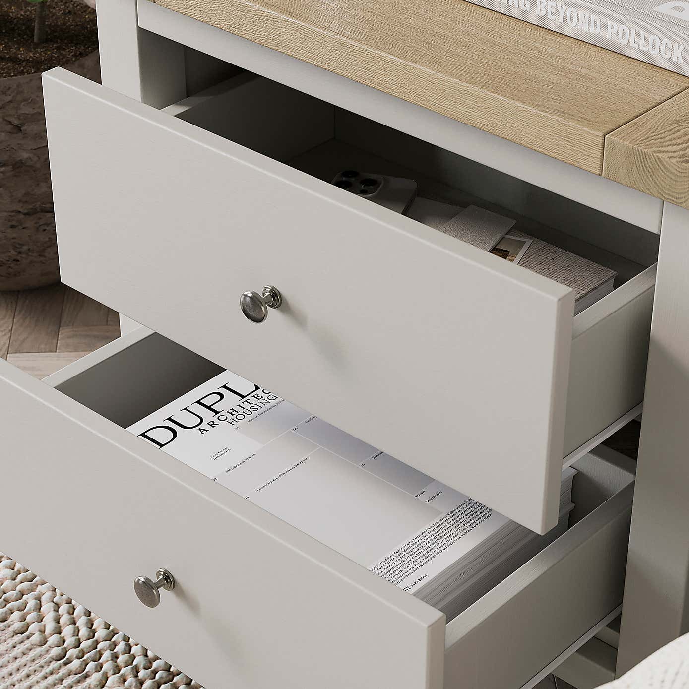 Olney Wide 2 Drawer Bedside Table